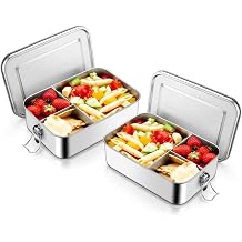 TeamFar 2 Pack Stainless Steel Bento Box, 47oz Metal Lunch Box with 3 Compartments for Adults/Kids, Lunch Food Containers for School/Work/Meal Prep, Leak-Proof & Dishwasher Safe, 1400ML
