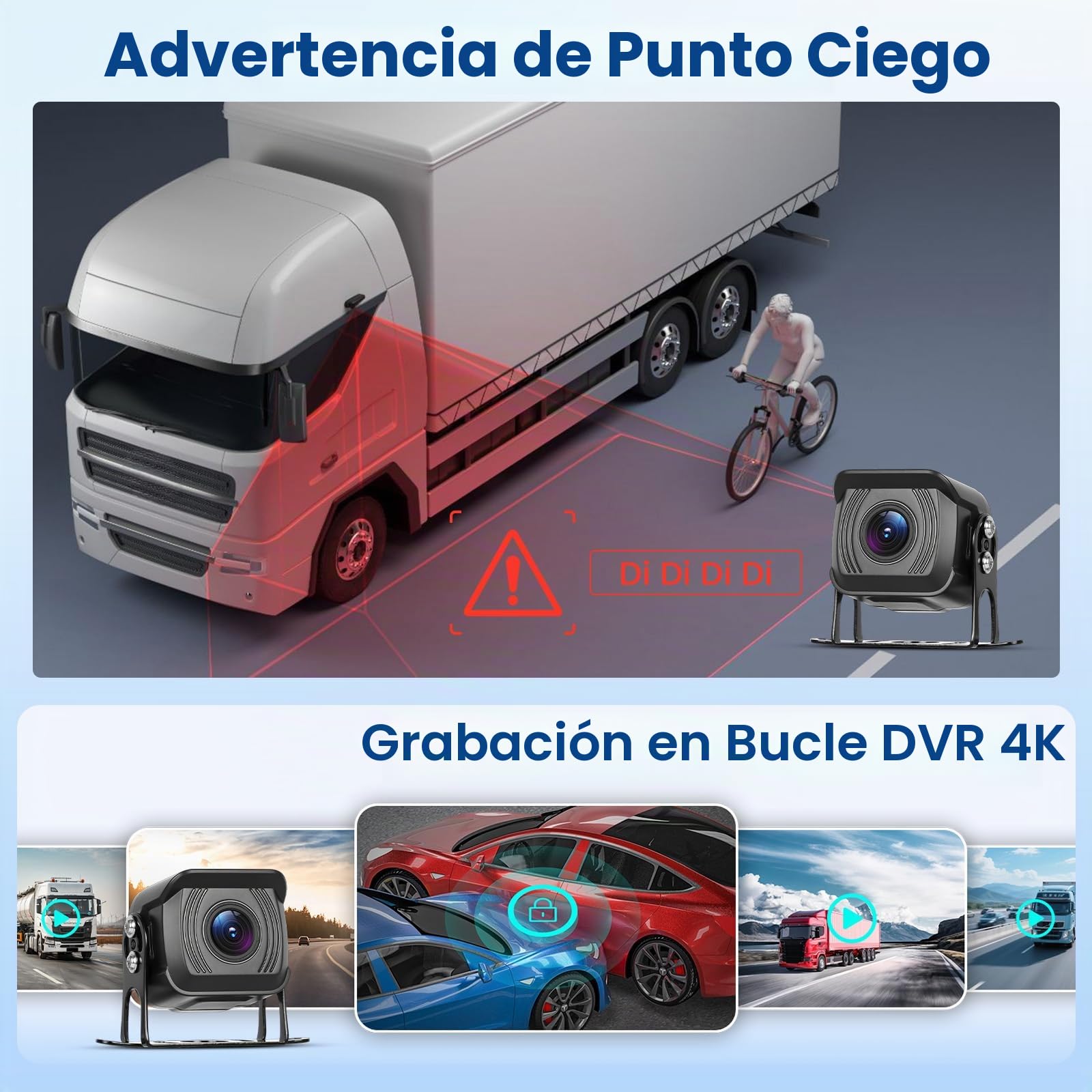 Hikity Cámara Marcha Atrás 7" HD Pantalla Táctil IP68 9-36V | Grabación Continua. BSD. Reproducir Audio. Camiones/Remolques/Bus/RV/Caravanas