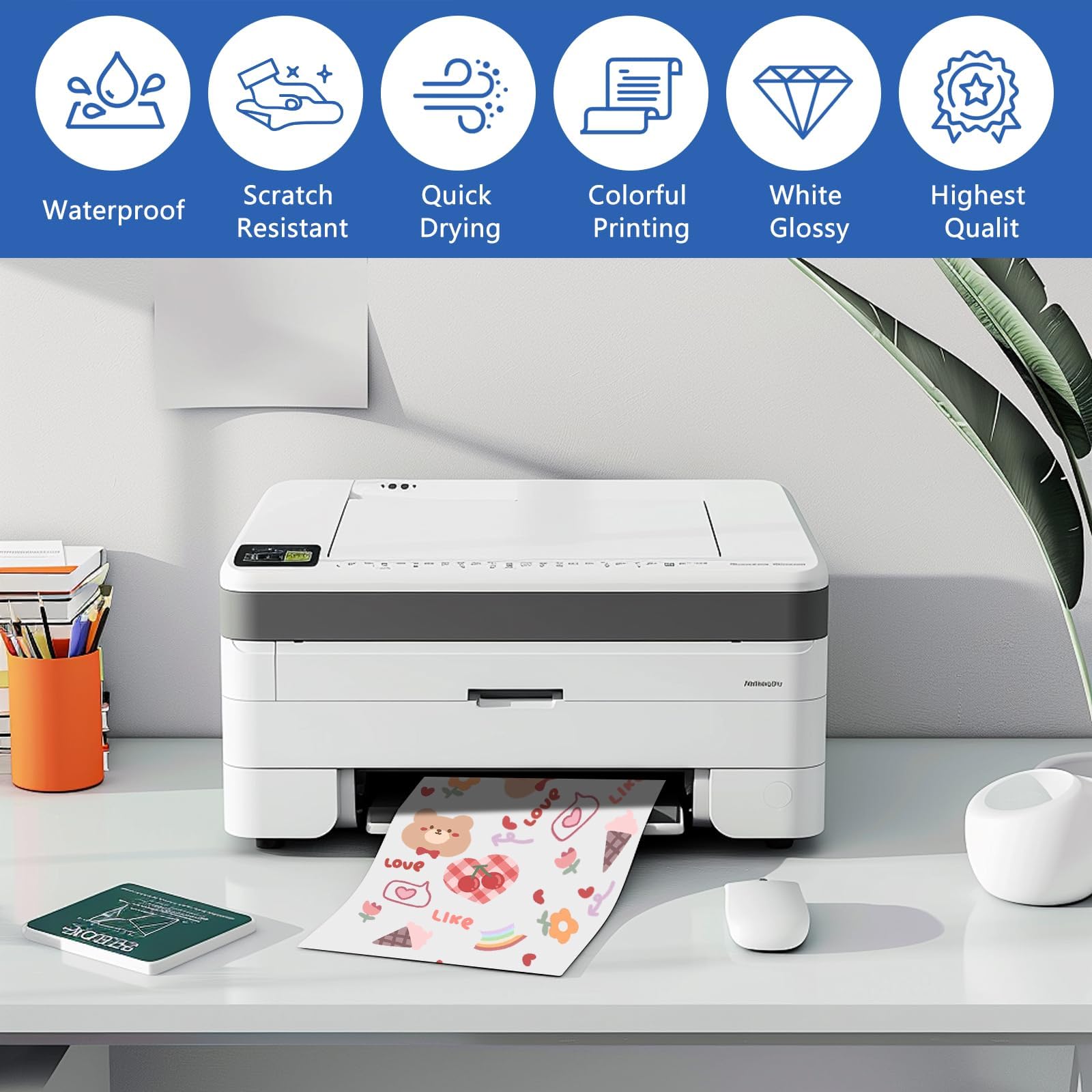 Carta Adesiva Stampabile Trasparente 30 Fogli A4 21x29,7 cm per Stampante Laser e Getto d'Inchiostro