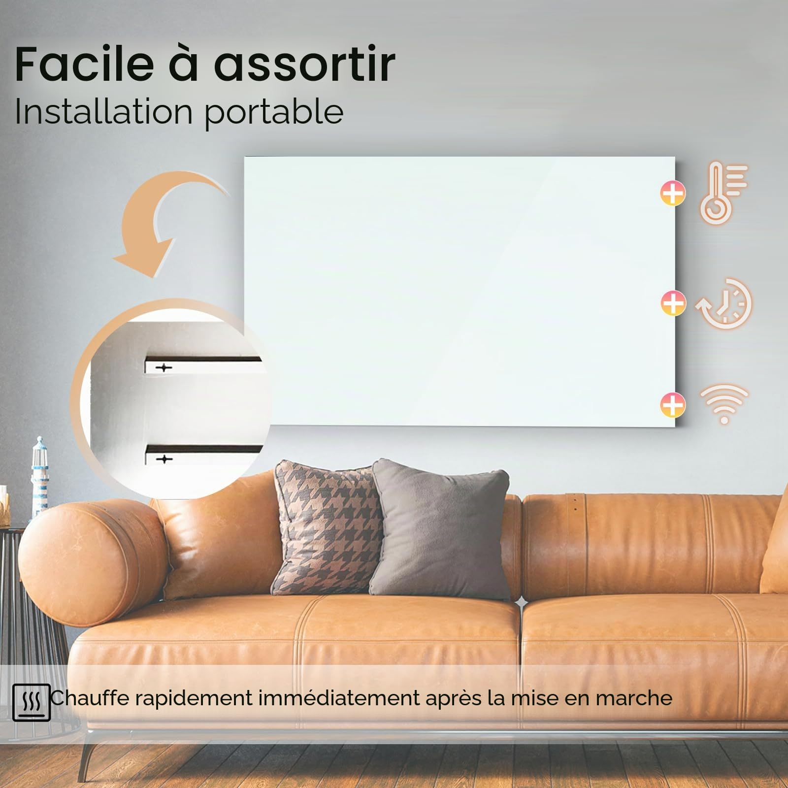 Chauffage Infrarouge en Verre 800W, Chauffage Infrarouge en Verre avec télécommande 120x60 CM avec Protection Contre la Surchauffe - WIFI (Tuya Smart) - Blanc - TÜV.