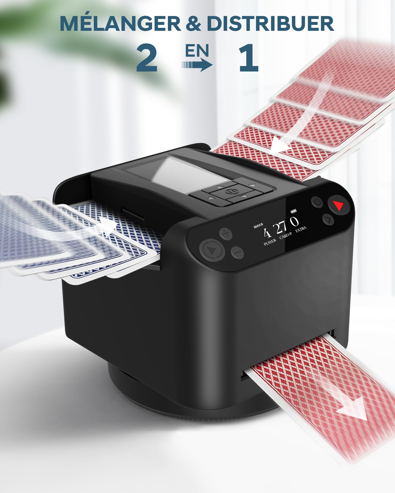 Mélangeur et Distributeur de Cartes Automatique – Rotation 360° pour 1–2 Jeux, 2–12 Joueurs avec 4 Télécommandes | Modes de Jeu Intégrés, Rechargeable & Silencieux pour Poker, UNO, Phase 10 (Noir)