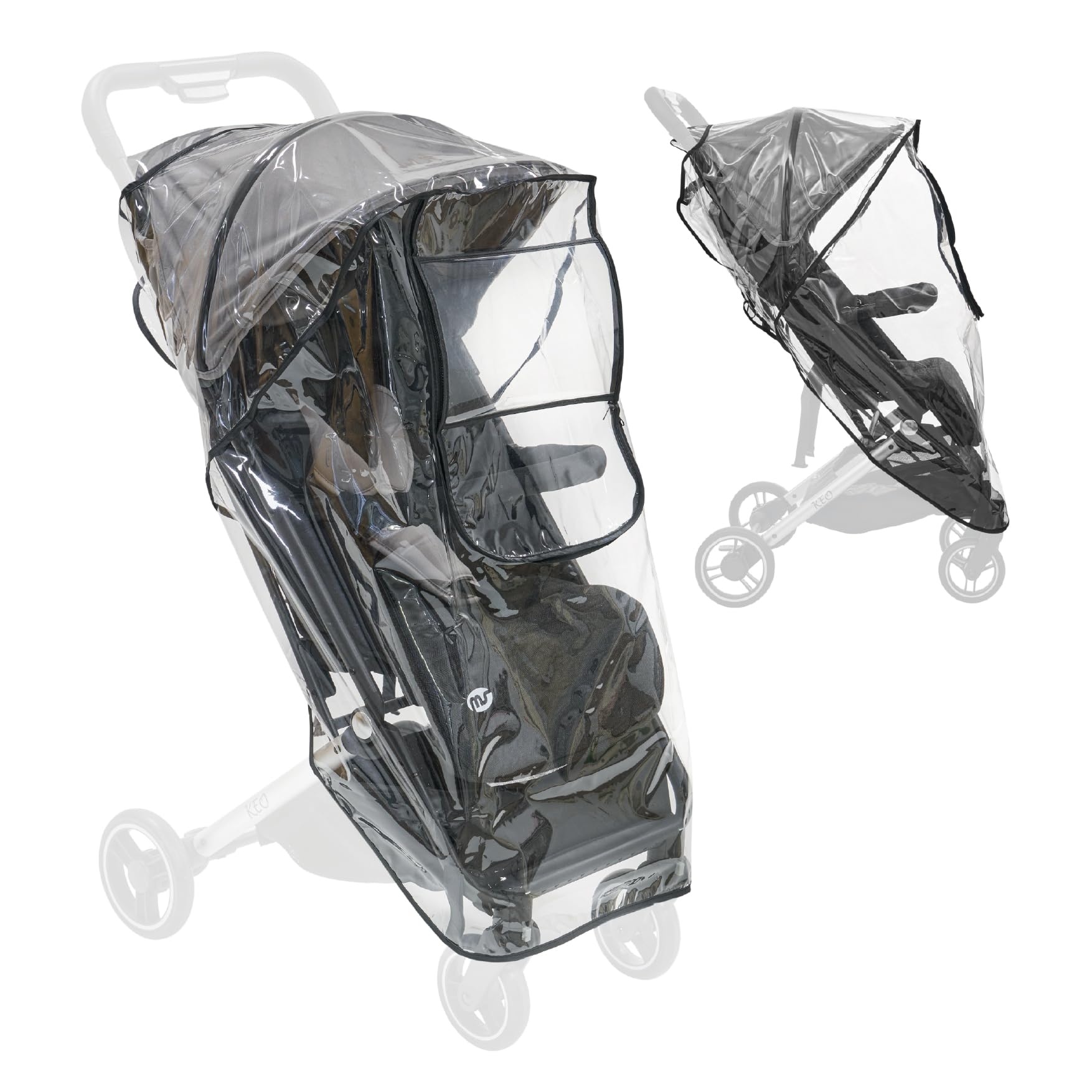 MS - Burbuja de lluvia universal para Silla de Paseo Bebe con Ventana y cremallera, Plástico de Lluvia transparente con caja de transporte