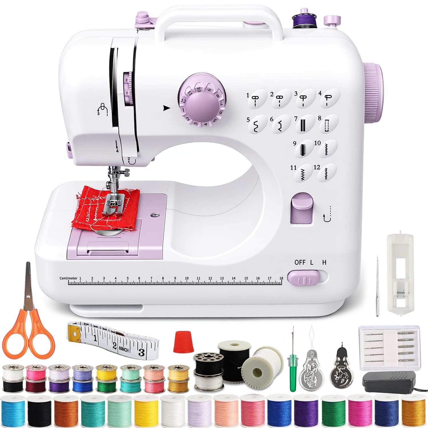 Nähmaschine – Komplettes Set mit 12 Stichmustern & 42 Zubehörteilen