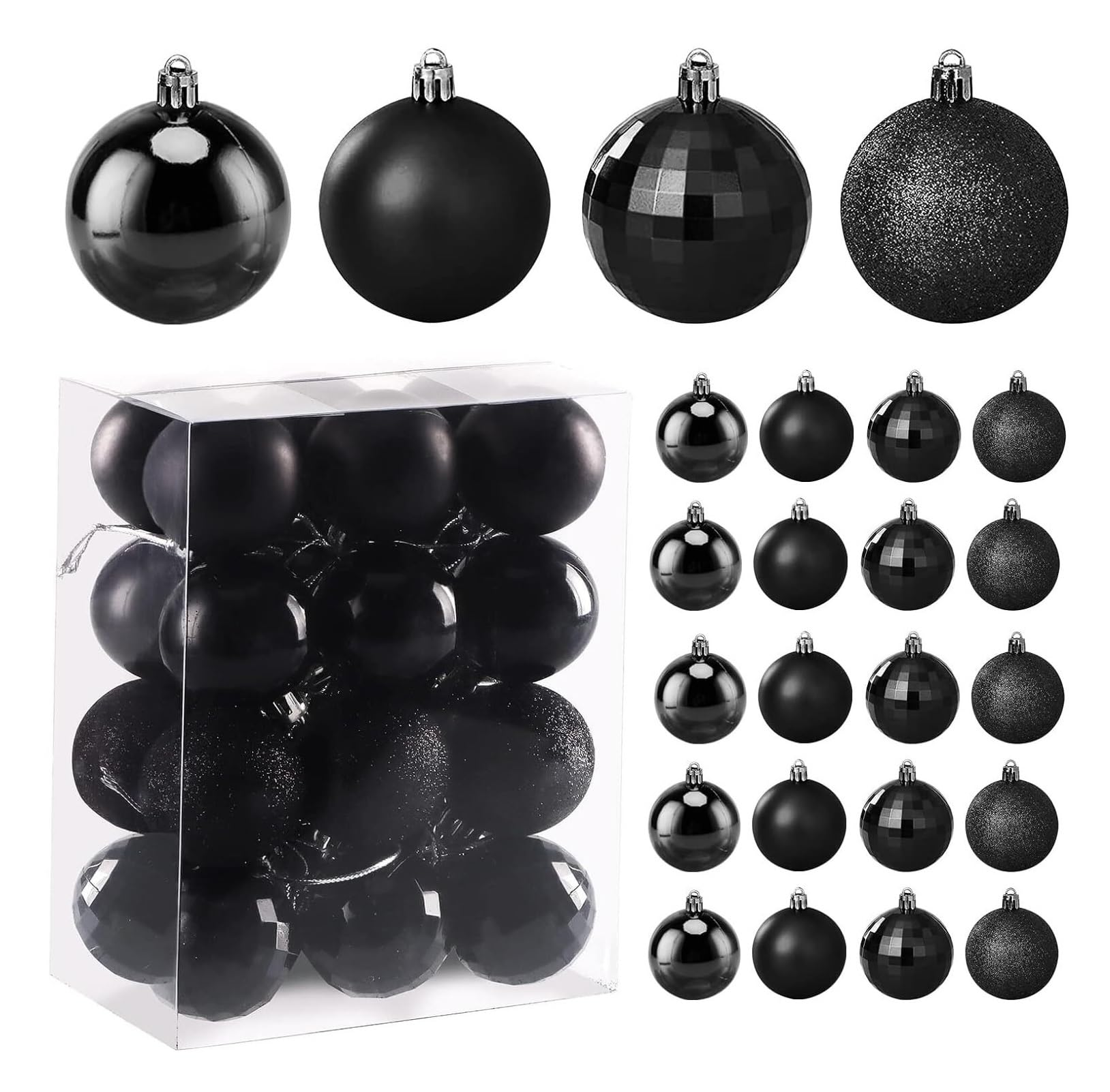 Palline Di Natale Vacanze 24 palline di Natale ornamenti natalizi decorazione albero appese per feste matrimonio Decorazioni Natalizie(A-Black)
