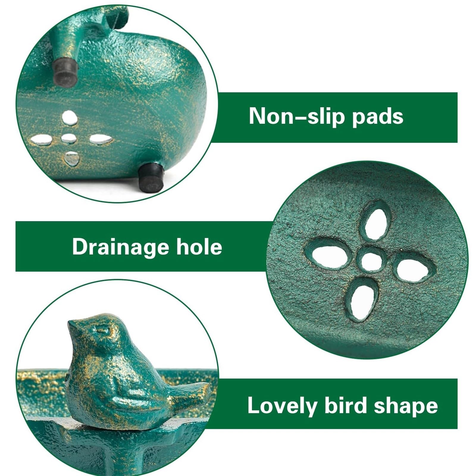 Jaboneras de baño Jabonera drenable de Hierro Fundido Alta Resistencia con Forma Encantadora y Acabado en Oro Verde Antiguo Decoración estética para el baño(Bird Shape)