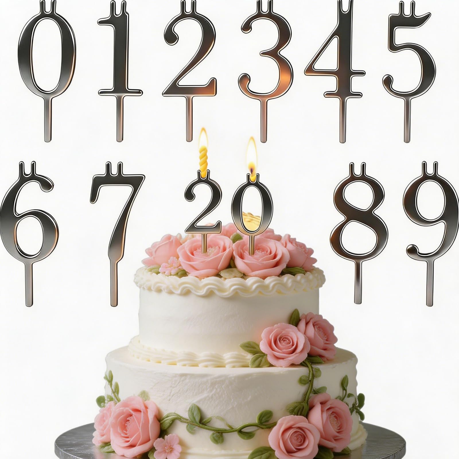 1 Set Reusable Number Candle Holders 0–9, Number Candles for Cakes