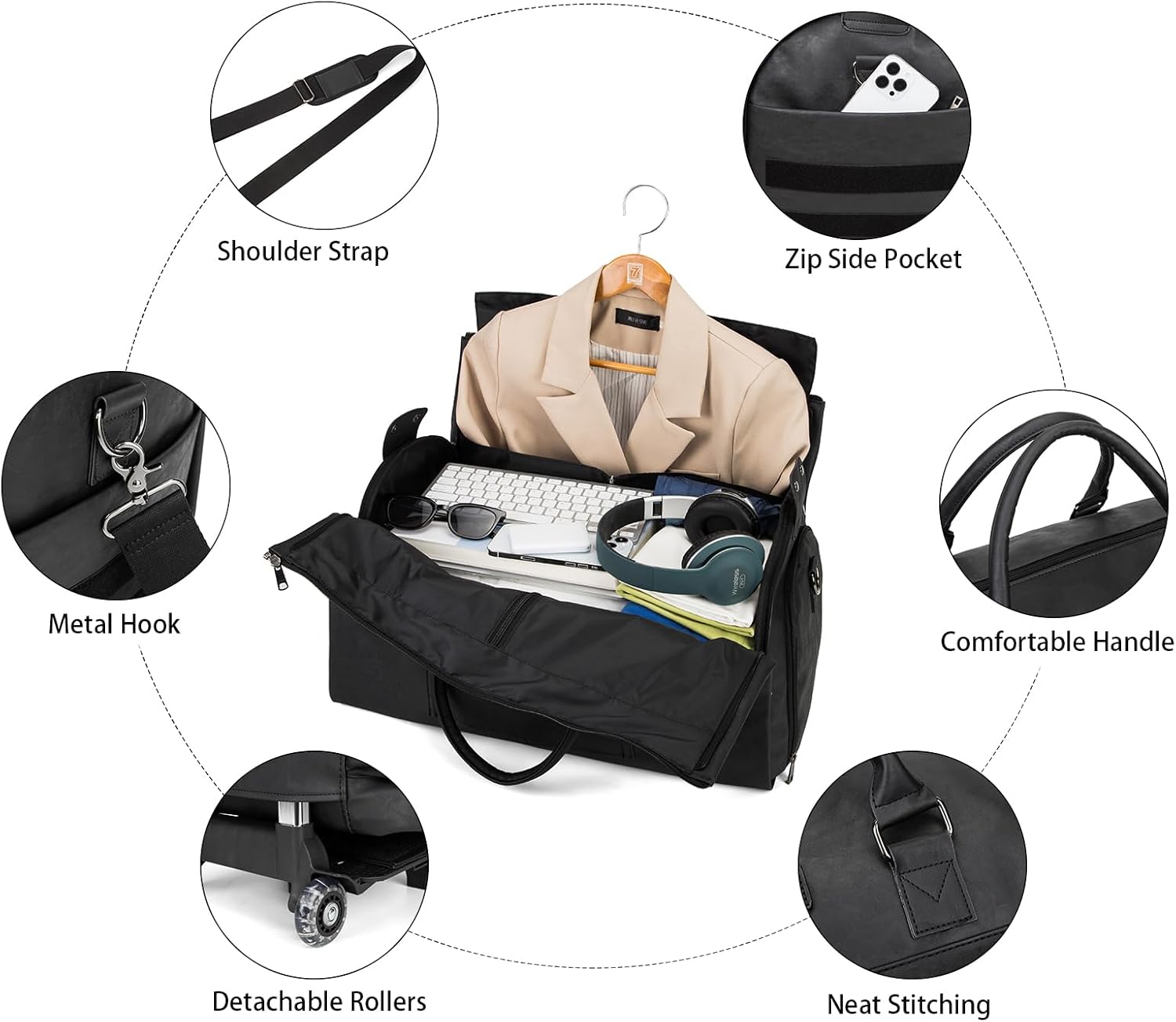 Rolling Garment Bag for Travel. Garment Duffle Bag Luggage Suit for Men and Women. Garment Bag with Wheels - Image 3