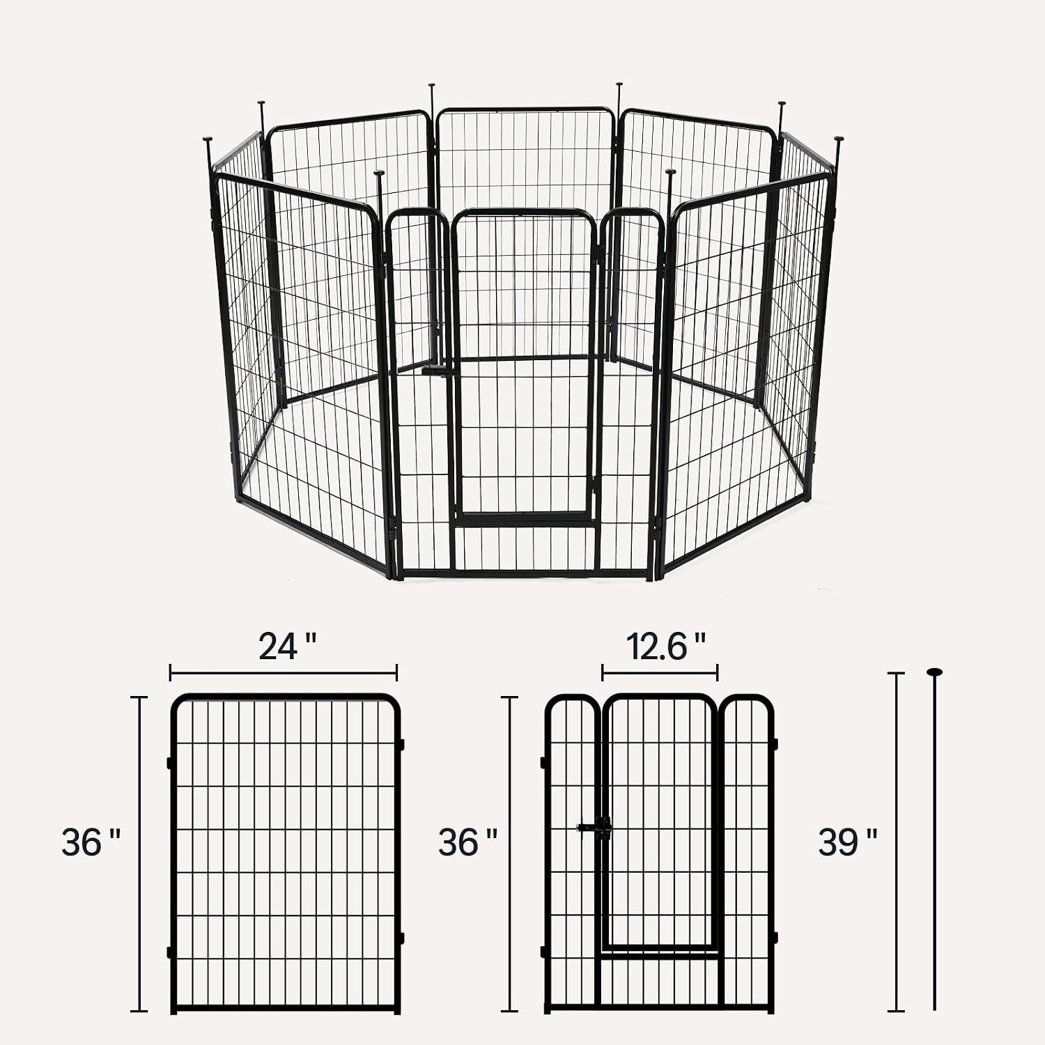 Amazon Basics Dog Playpen, 8 Panels Metal Fence with Door, Foldable for Indoor and Outdoor Use, Suitable for Small to Medium Sized Dogs, 36 Inch Height, Black