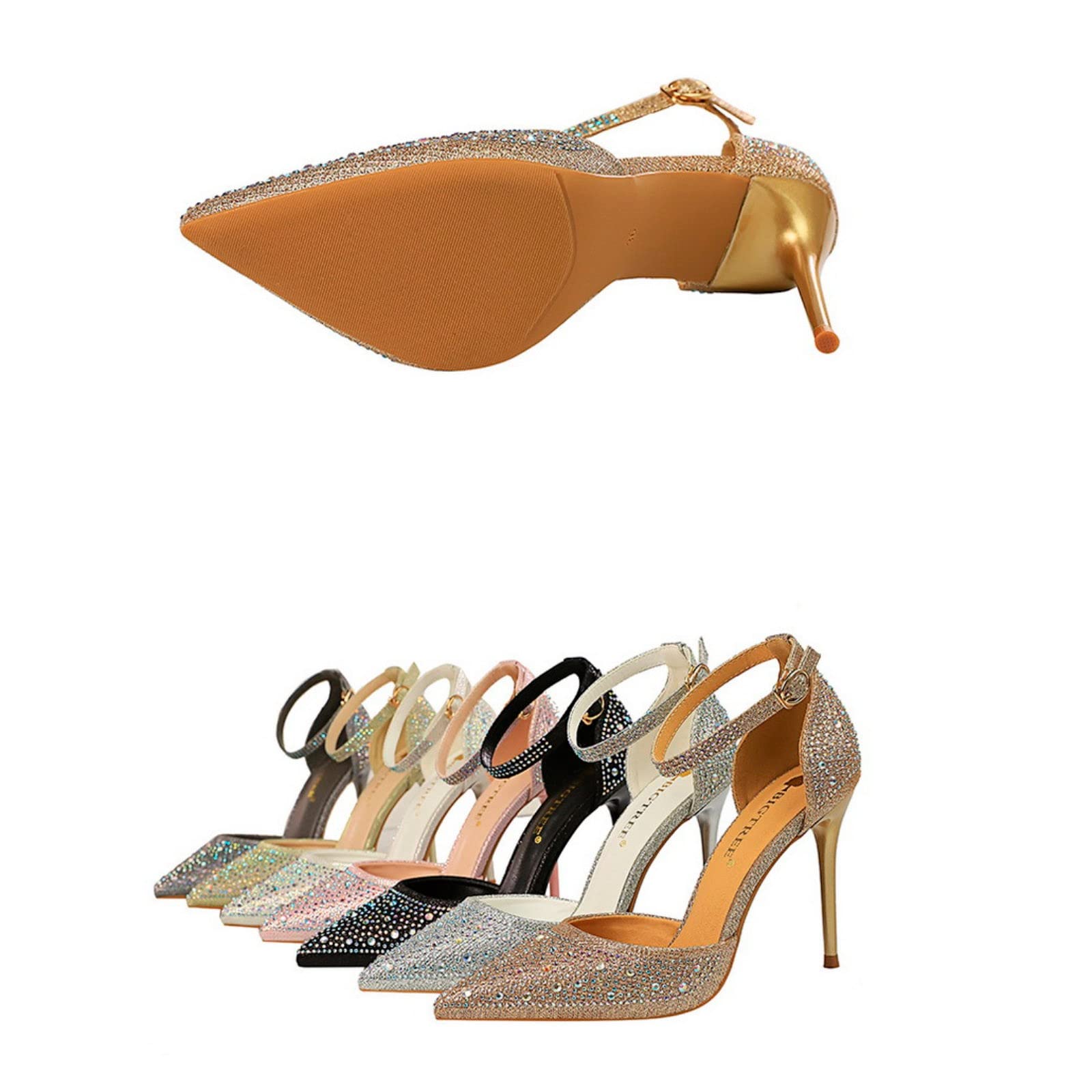 Scarpe da sposa con tacco alto da donna, eleganti, con cinturini e glitter | Comode scarpe con tacco, sandali chiusi con tacco, punta punta, scarpe da sposa leggere scarpe da sera per matrimoni e feste