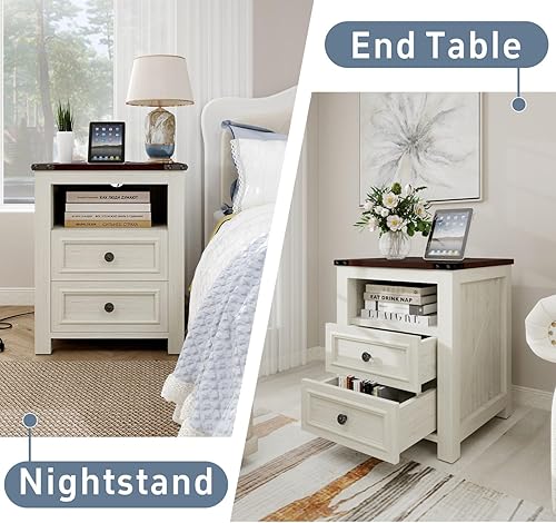 Miniatura 4 de MUUEGM Mesita de noche de granja con estación de carga, mesas auxiliares para sala de estar, mesa auxiliar de 18 pulgadas con cajones y armario de
