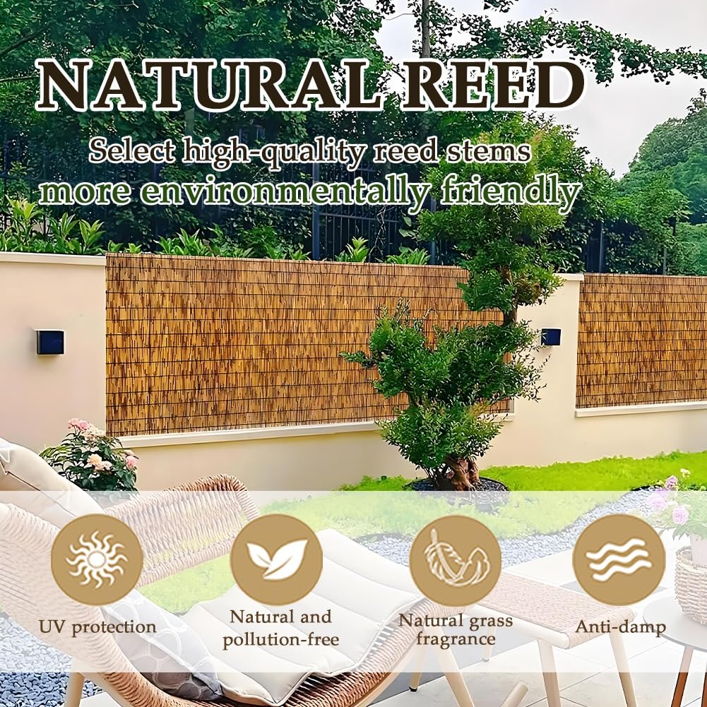 Generico bambù Recinzione per Esterno Giardino, Privacy Stuoia in Canne Larghezza: 50-180 Cm, Balcone Recinzione in Cannette, Bamboo Stuoia per Esterno Cortile Terrazza Piscina Decorative(60 * 500cm)