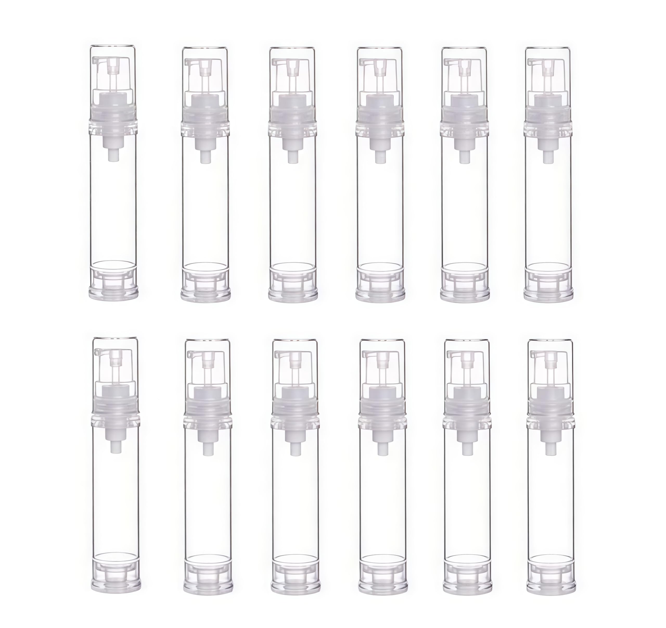 12 Pcs 10g 10ml Refillable Plastic Airless Pump Bottle Portable Airless Vacuum Pump Bottle Cosmetic Container Dispenser Travel Pump Bottles Toiletries Bottles Clear Lotion Bottles