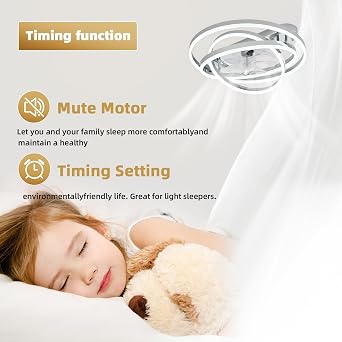24 Modern Ceiling Fans with Lights and Remote Control,Reversible DC Motor,Dimmable,DIY Rings LED,Flush Mount Low Profile Ceiling Fan with Light for Living Room/Dining Room/Bedroom