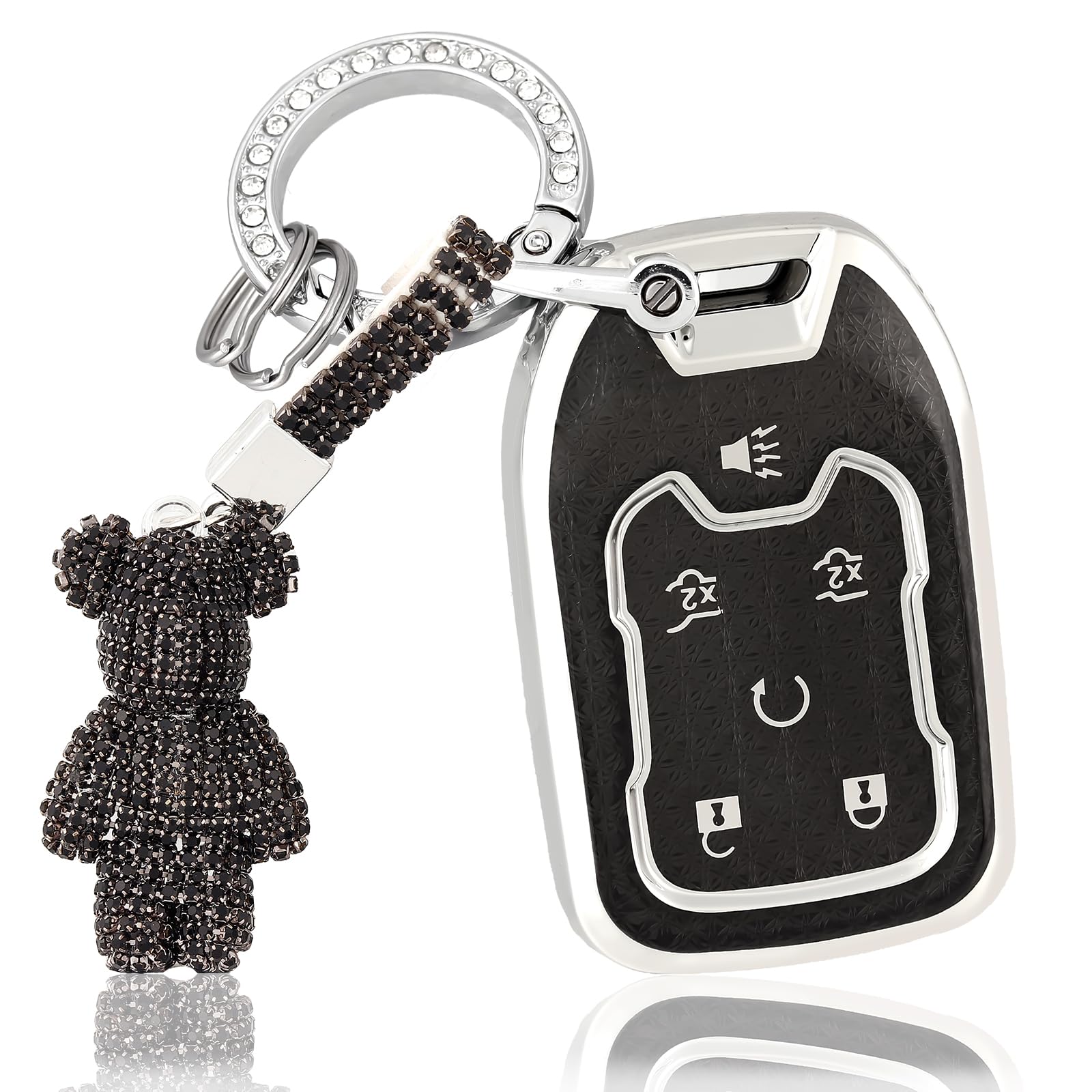 OFF WE GO for GMC Key Fob Cover with Bear Keychain, Soft TPU Key Case Protection Compatible with GMC Chevy Suburban Tahoe Acadia Terrain Yukon XL