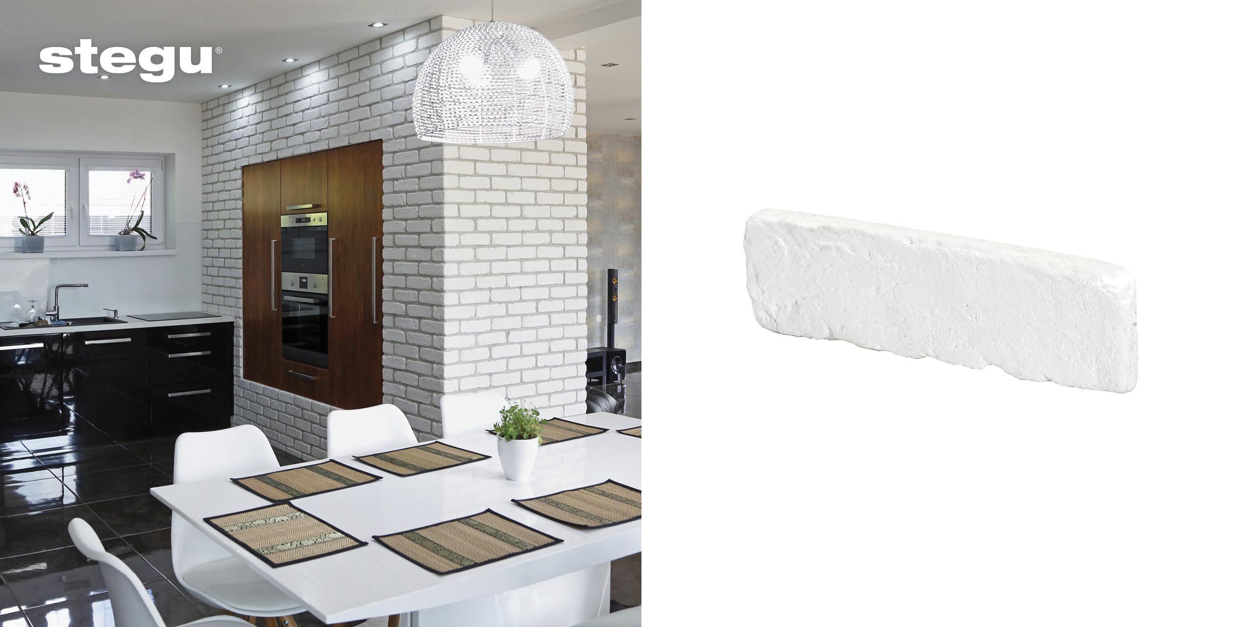STEGU Loft 1, Pannello Murale in Pietro, Rivestimento Murale Pietra Interni Esterni, Bricchette Decorative Murali in Gesso 0,6 m², 20,6 x 6,3 cm, Bianco