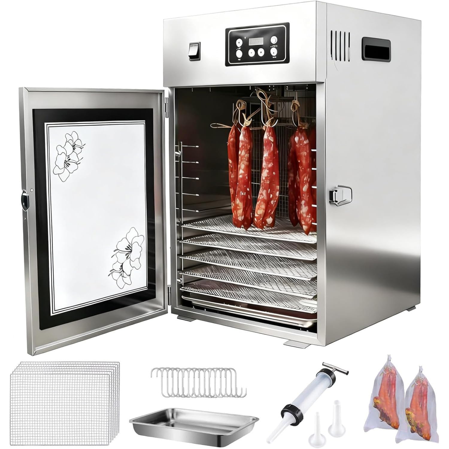 Suszarki do żywności, Maszynka do jerky wołowego z 10 półkami, z regulacją czasu i temperatury 30-90°C, Suszarka do ziół, owoców, mięsa, warzyw, grzybów, wołowiny do użytku domowego Starożytna