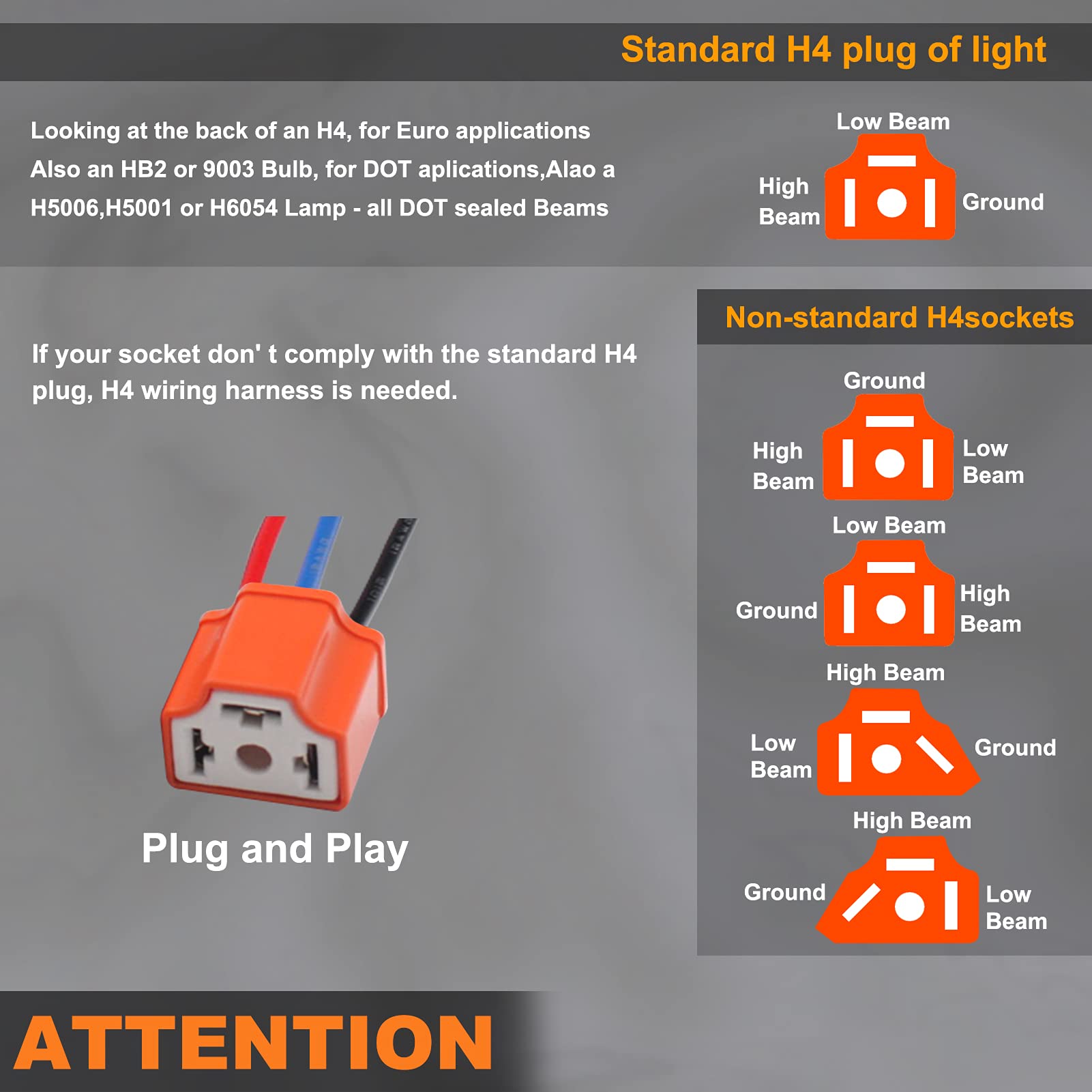Ourbest H4 Wiring Harness Plug 9003 Wire Connector Female Pigtail Heavy Duty Ceramic Socket - View #3