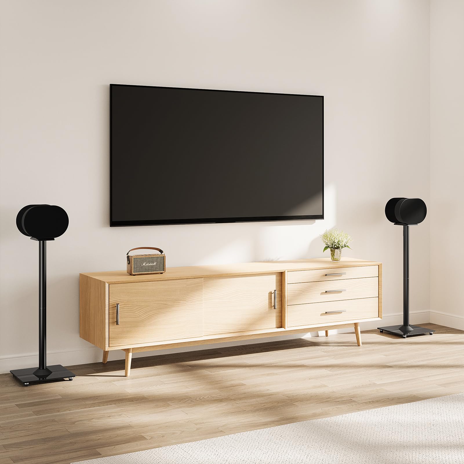ELIVED Lautsprecherständer für Sonos Era 300, Höhe 80,7cm Bodenständer mit Glassockel, Max. 5kg, Schwarz, 1 Paar, EV5026