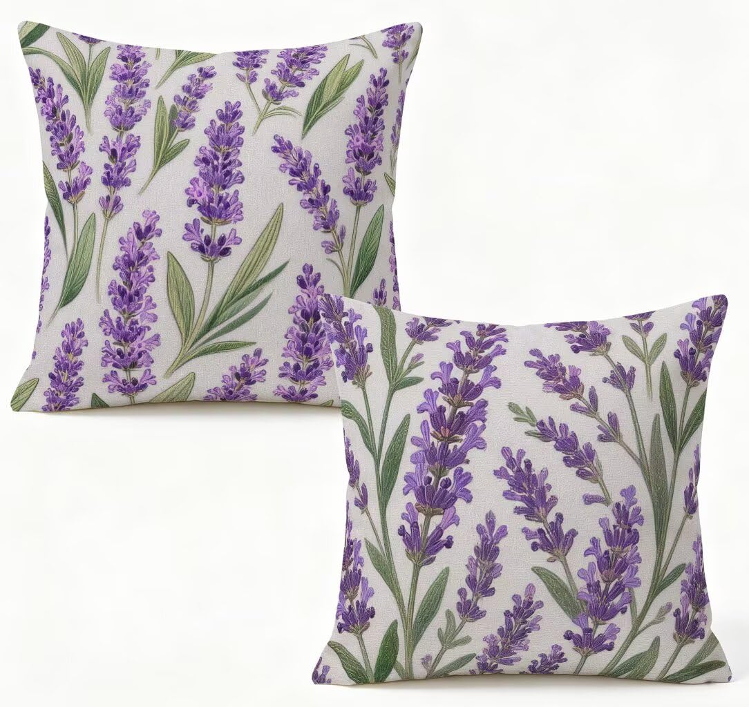 Kissenbezug 65 x 65 2er Set Sofakissen Lila Kopfkissenbezug 65x65 cm Dekokissen Blume Outdoor Pillow Leinen Doppelseitiger HD-Druck, Terrassen Deko Wohnzimmer, Frühling und Sommer Gifts 3-6W66V1