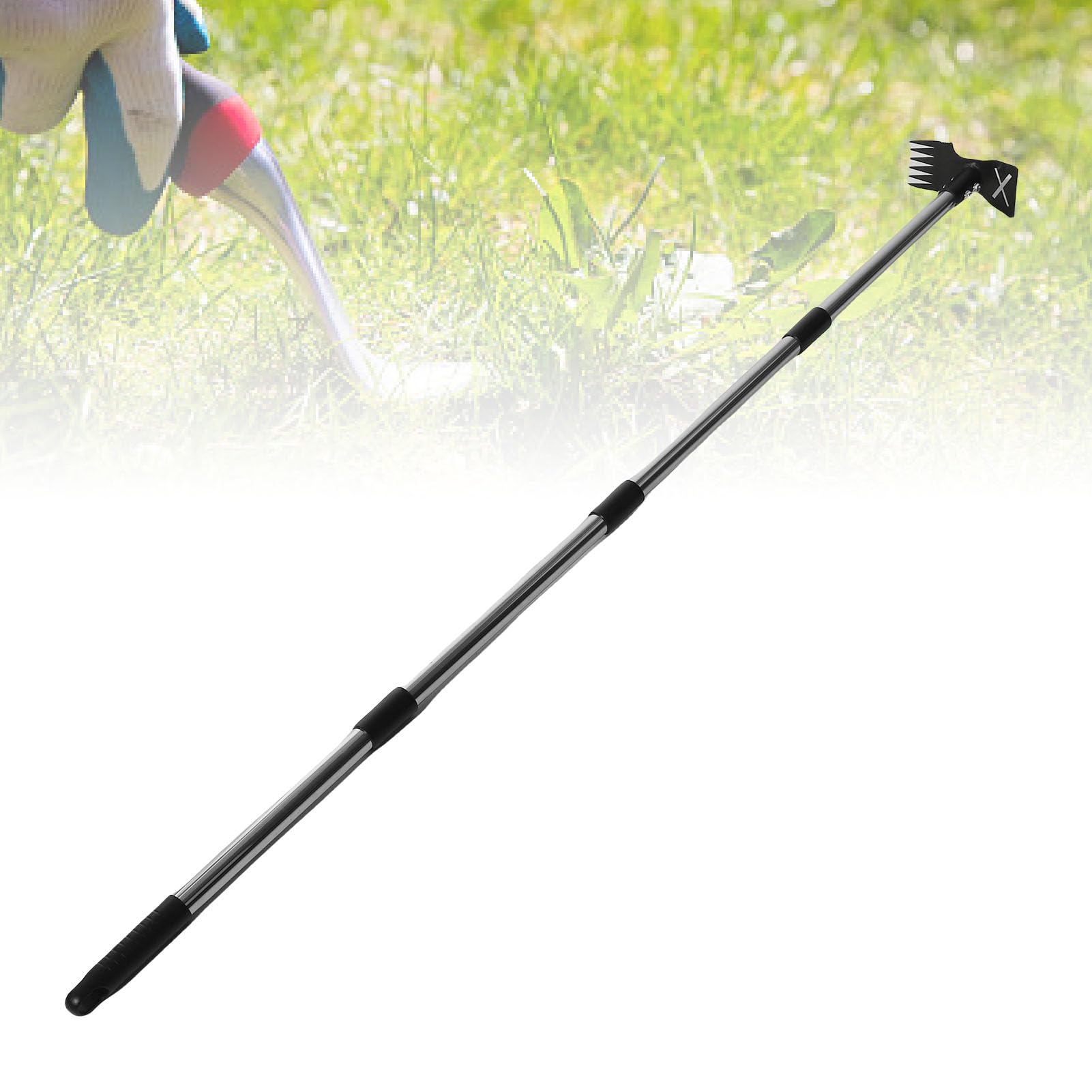 Unkrautstecher mit Langem Griff, 2 In 1 Hand Unkrautrechen, Gartenhacke, Zum Entwurzeln, Unkrautziehen, 60 Zoll Angepasster Unkrautrechen für Hof, Rasen, Garten
