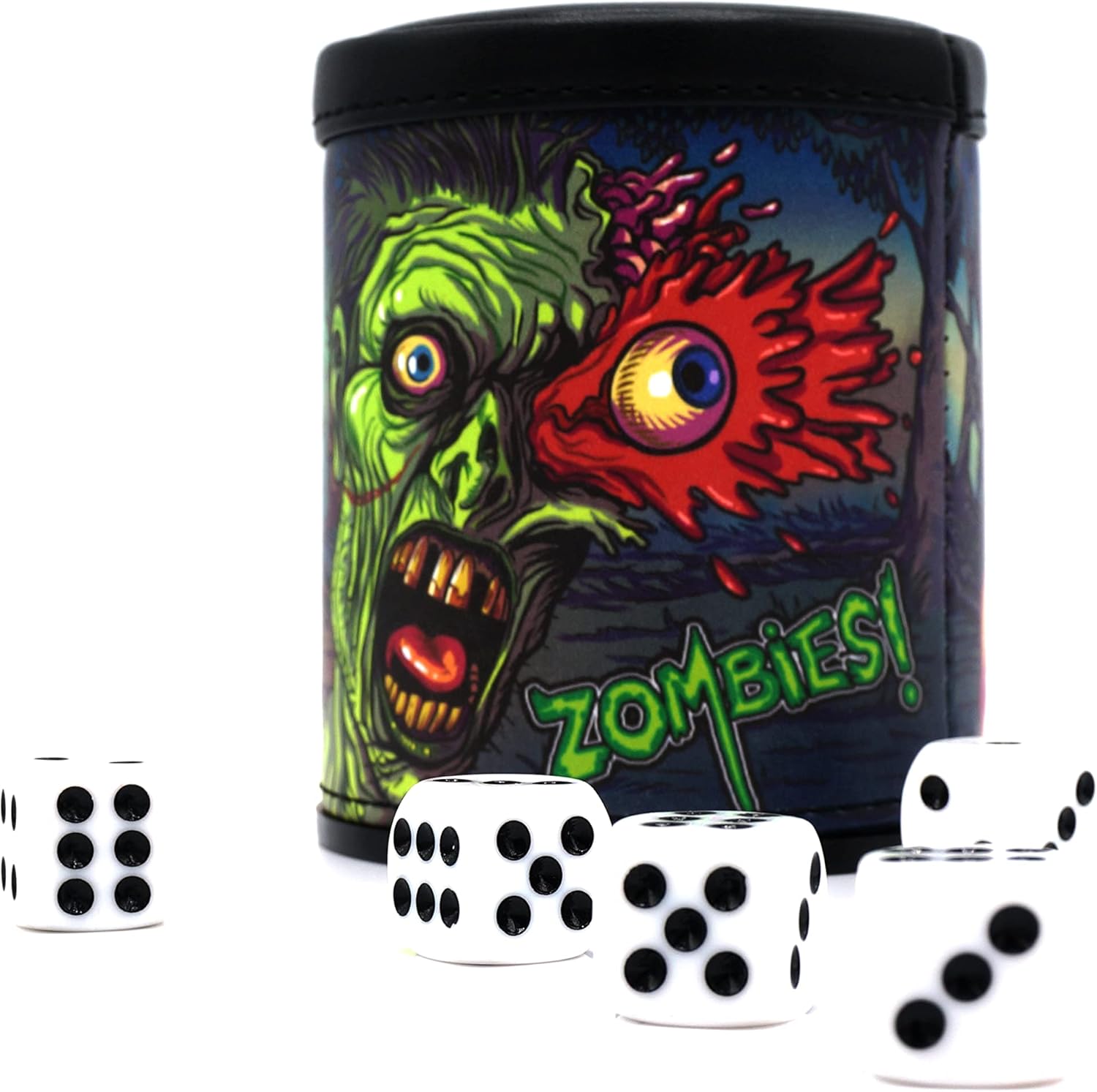 Luck Lab Zombies Dice Cup Including 5 Dice - Red Velvet Interior for Quiet Shaking - Use for Zombie Dice Liars Dice RFP Yahtzee Board Games, Black