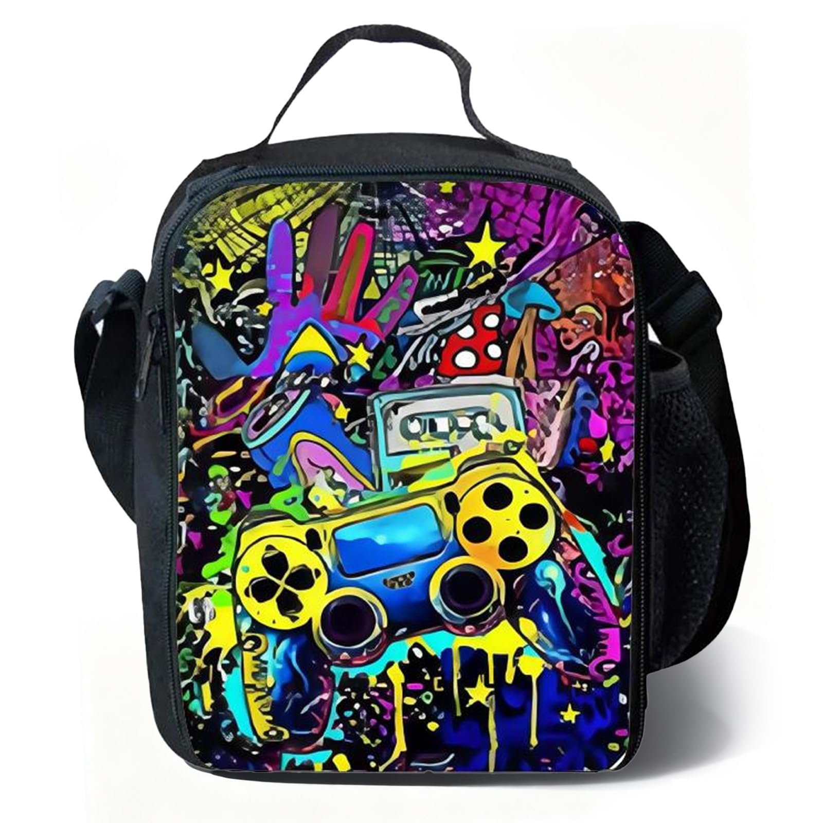 Luclay Gamer Lunch Bag Kids, Reusable Insulated Cooler Game Lunch Box Boys, Large Capacity Waterproof Packed Lunch Bag for School Office Picnic Camping Travel Beach