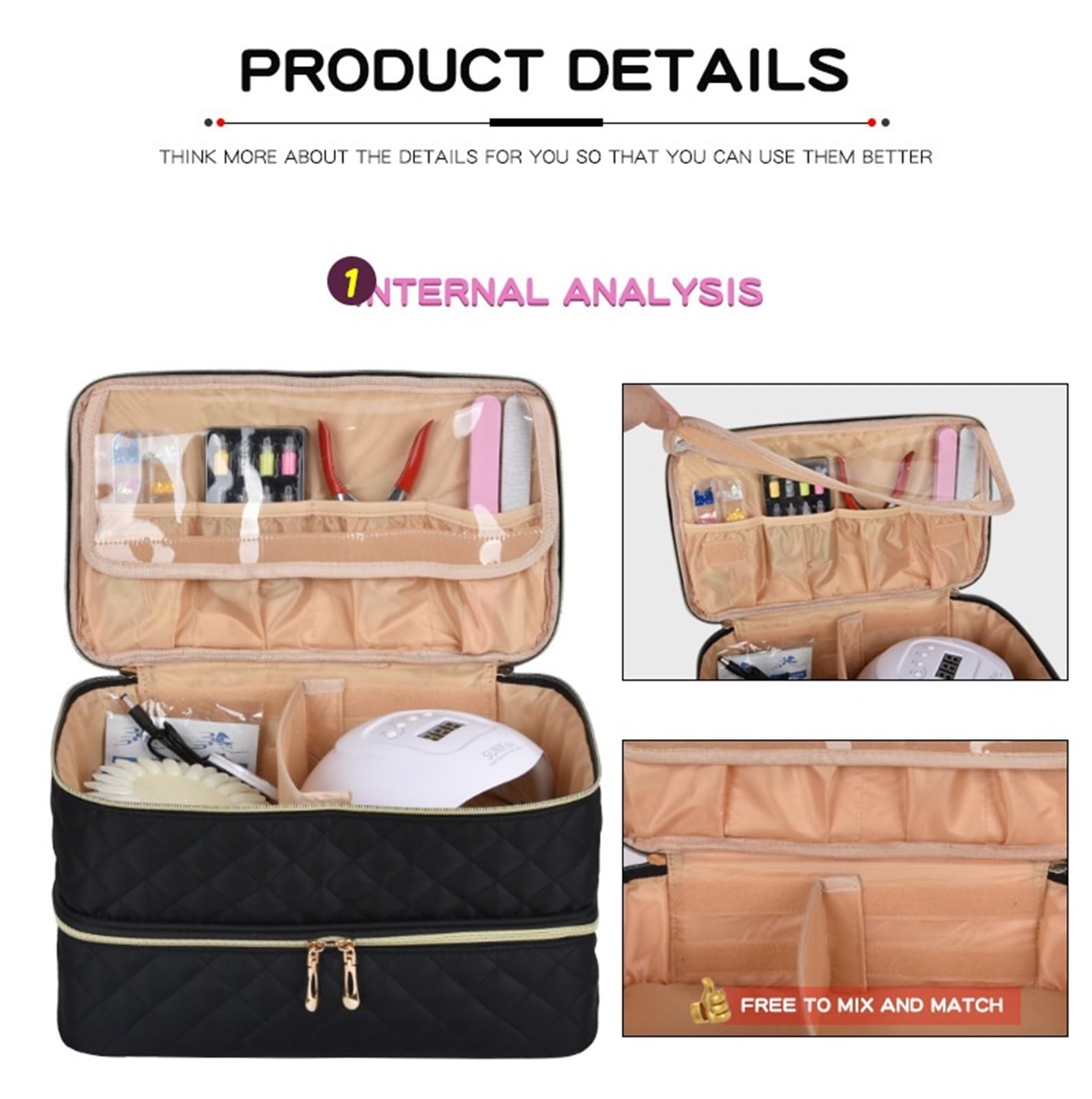 Porta Smalti Valigetta Unghie Organizer Portatile A Doppio Strato Che Contiene 40 Flaconi For Strumenti For Manicure Borsa Viaggio(Pink)