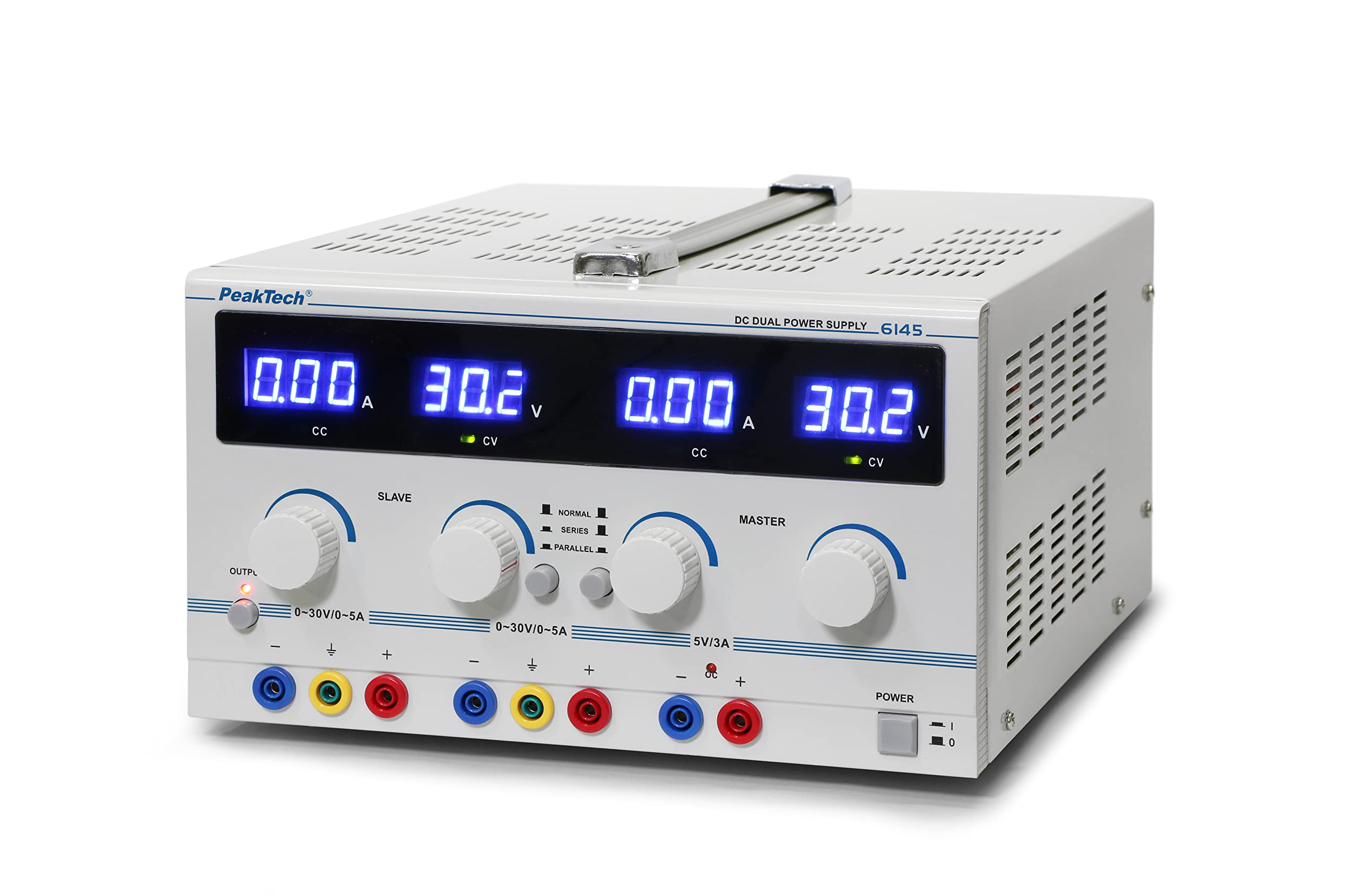 PeakTech P6120, Alimentatore da laboratorio stabilizzato 0-30V / 0-5A DC, Alimentatore professionale da laboratorio con trasformatore di sicurezza