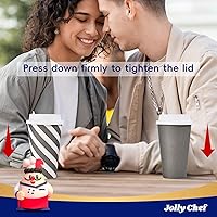 Vista 11 de JOLLY CHEF 100 Pack 12 oz Paper Coffee Cups, Disposable Printed Hot Cups with Lids for Home, Business, Restaurant and Cafe (Stripes and Grey)