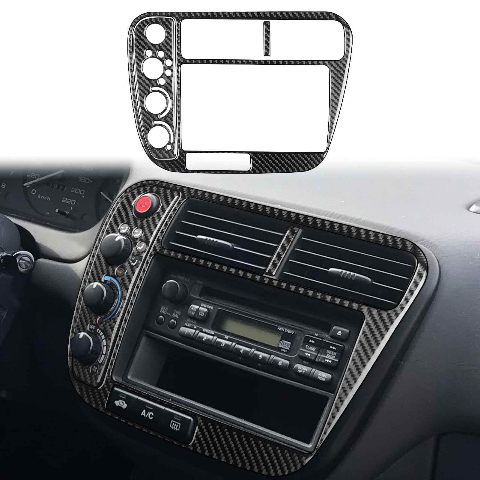 UOADA Real Carbon Fiber 3pcs Car Central Control Panel Sticker Climate Air Conditioner Control Cover Radio Decal Wind Outlet Trim Compatible with