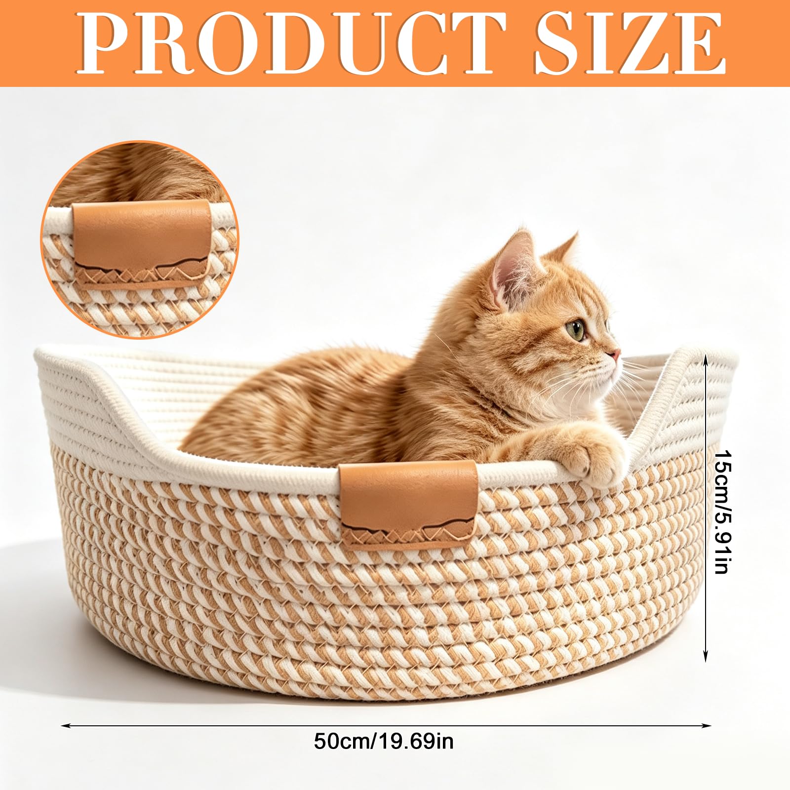 Nid pour Chat, Panier Tressé pour Chat, Cotton Corde Panier, Lit Douillet De Qualité Supérieure, Respirant Lavable pour Tous Les, Toutes Saisons, Universel, 50 * 15cm, Gris Et Kaki