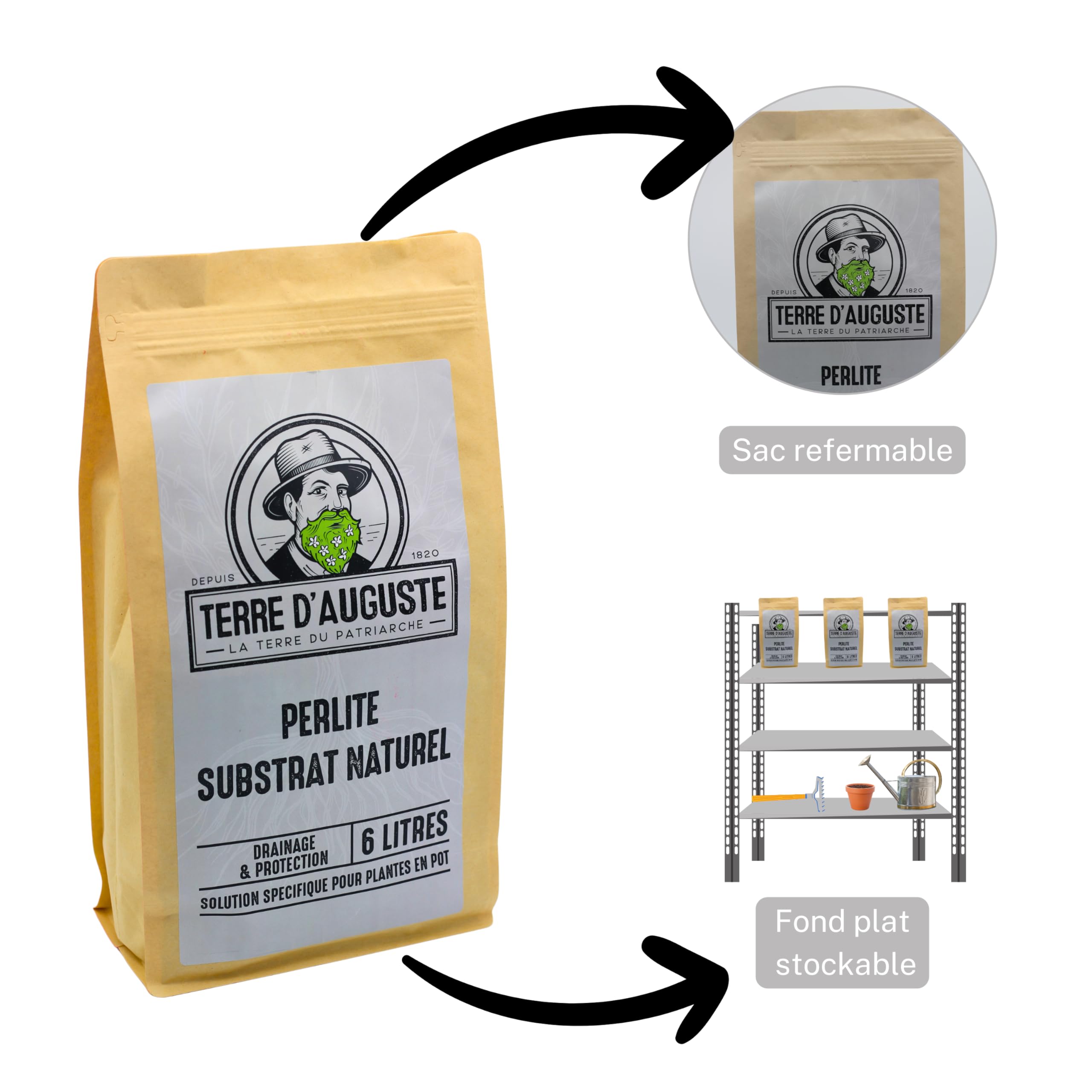 Terre d'Auguste – Perlite pour Plantes et Terrarium 6L – Qualité Supérieure pour Rempotage, Drainage et Aération