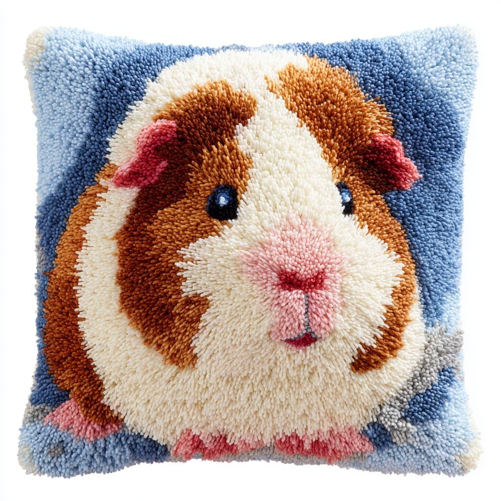 Taxpy DIY Rug Pillow Cover Latch Hook Cushion Kits, Animal Guinea Pig Needlework Pillow Cover Sofa Cushion Rug Making Kits,17x17inch