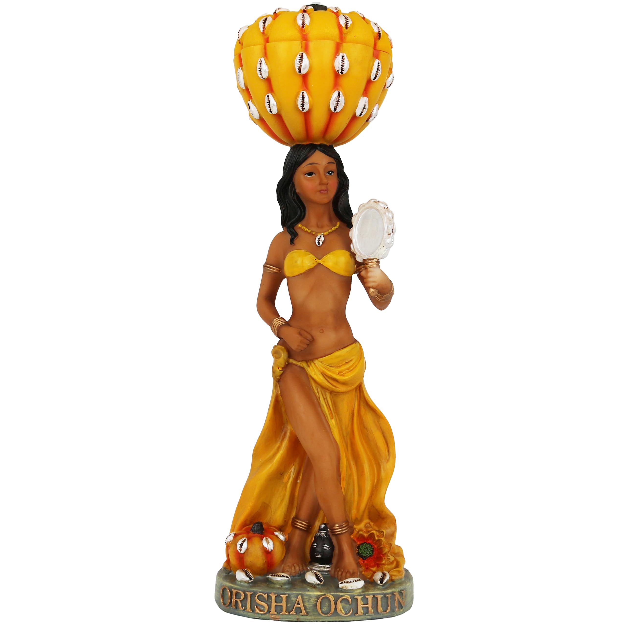 Cannan Orisha Ochun 12"" Con Calabaza Alcancía de Oshún Considered one of The Most powerful of all Orishas Religion Yoruba Oshún with Piggy Bank, Yellow