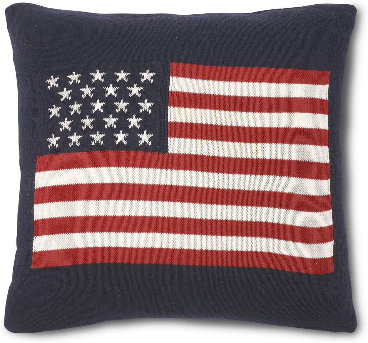 K&K Interiors 16365A 18.5 Inch Cotton Knit Blue w/American Flag Pillow, Navy, Red and White