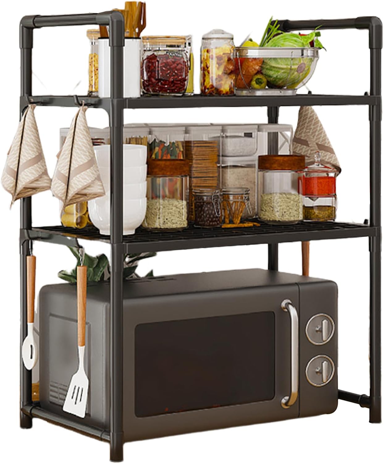 Sturdy Microwave Rack, Adjustable Oven Shelf, 18x12 Inches Seasoning Holder with Double Layer, Steel Kitchen Organizer, Storage Stand with Modern Style, Pantry Accessory for Dorm & RV