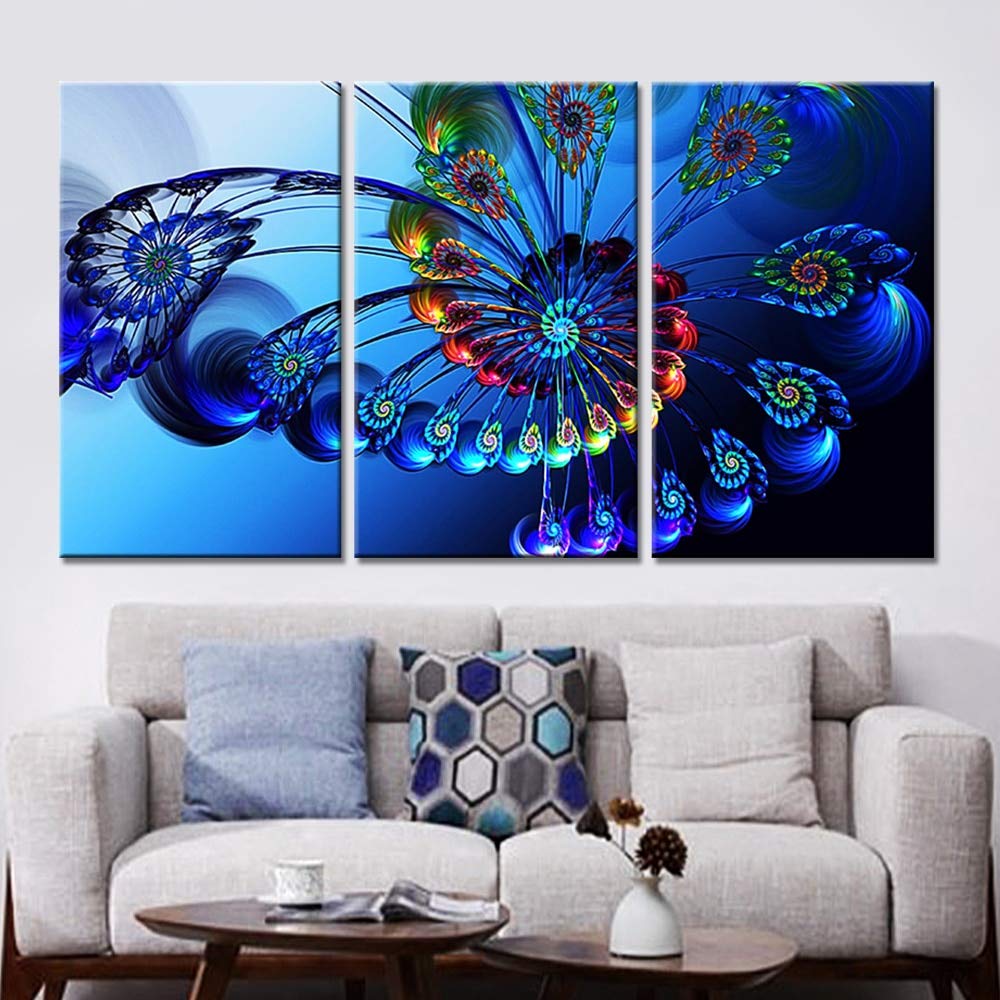 Tableau plume de paon abstrait pour décoration murale salon