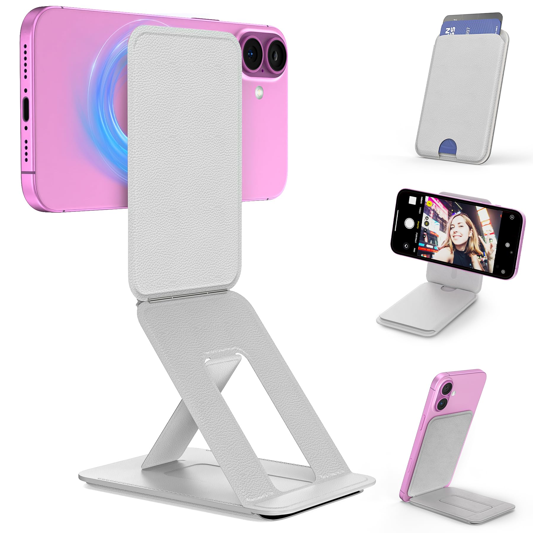 LDSXAY Phone Tripod Wallet for MagSafe, Magnetic Phone Tripod Stand, Adjustable iPhone Wallet Compatible with iPhone 17/16/15/14/13/12 Series,