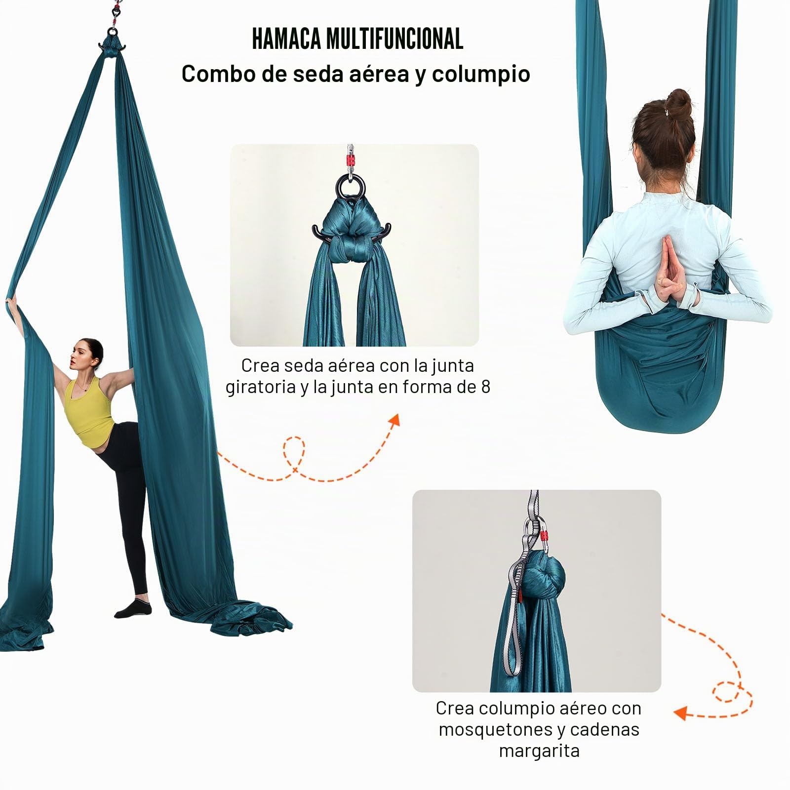 VEVOR Columpio aéreo de seda y yoga, kit de hamaca de yoga aérea con tela de nailon de 100 g/m², hardware de aparejo completo y guía de fácil instalación, vuelo antigravedad para todos los niveles