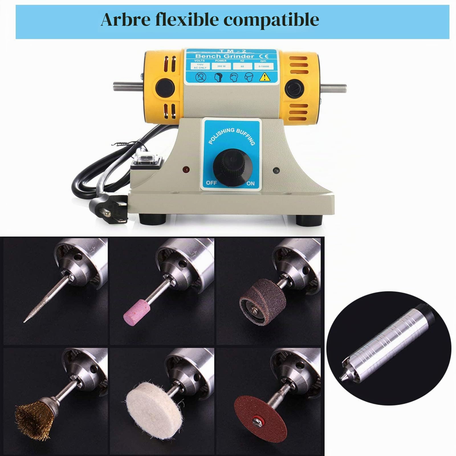 Polisseuses électriques, Machines de polissage, polisseuse de banc 350 W, mini bijoux polissage de roches polissage, kits d'outils de bureau, vitesse variable 0 ~ 10000 tr/min, bricolage Rock Gem Jade