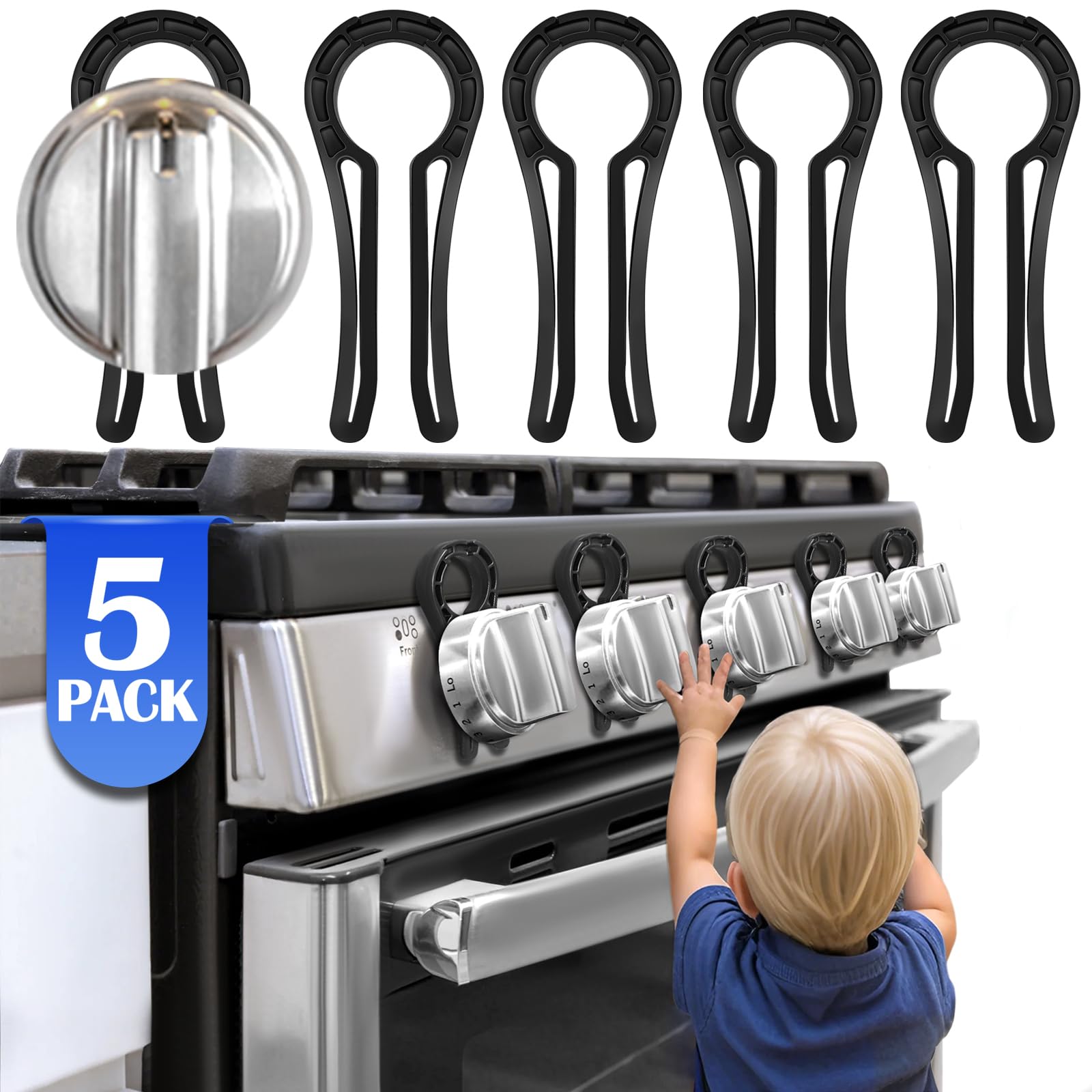 DAFUWENG Stove Knob Safety Covers for Child, Gas Stove Knob Locks, Stove Knob Safety Cover for Baby and Pet (Black)