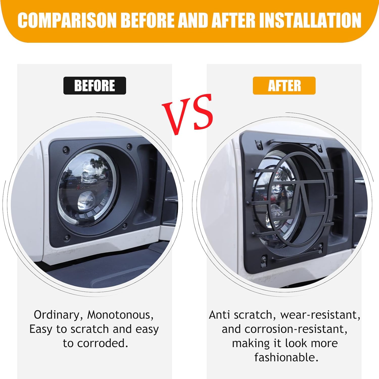 2PCS Car Headlight Cover Compatible with INEOS Grenadier 2022-2024+ Carbon Steel Headlight Protector Cover Headlights Cover Lamp Exterior Frame Protection Kit Car Exterior Accessories