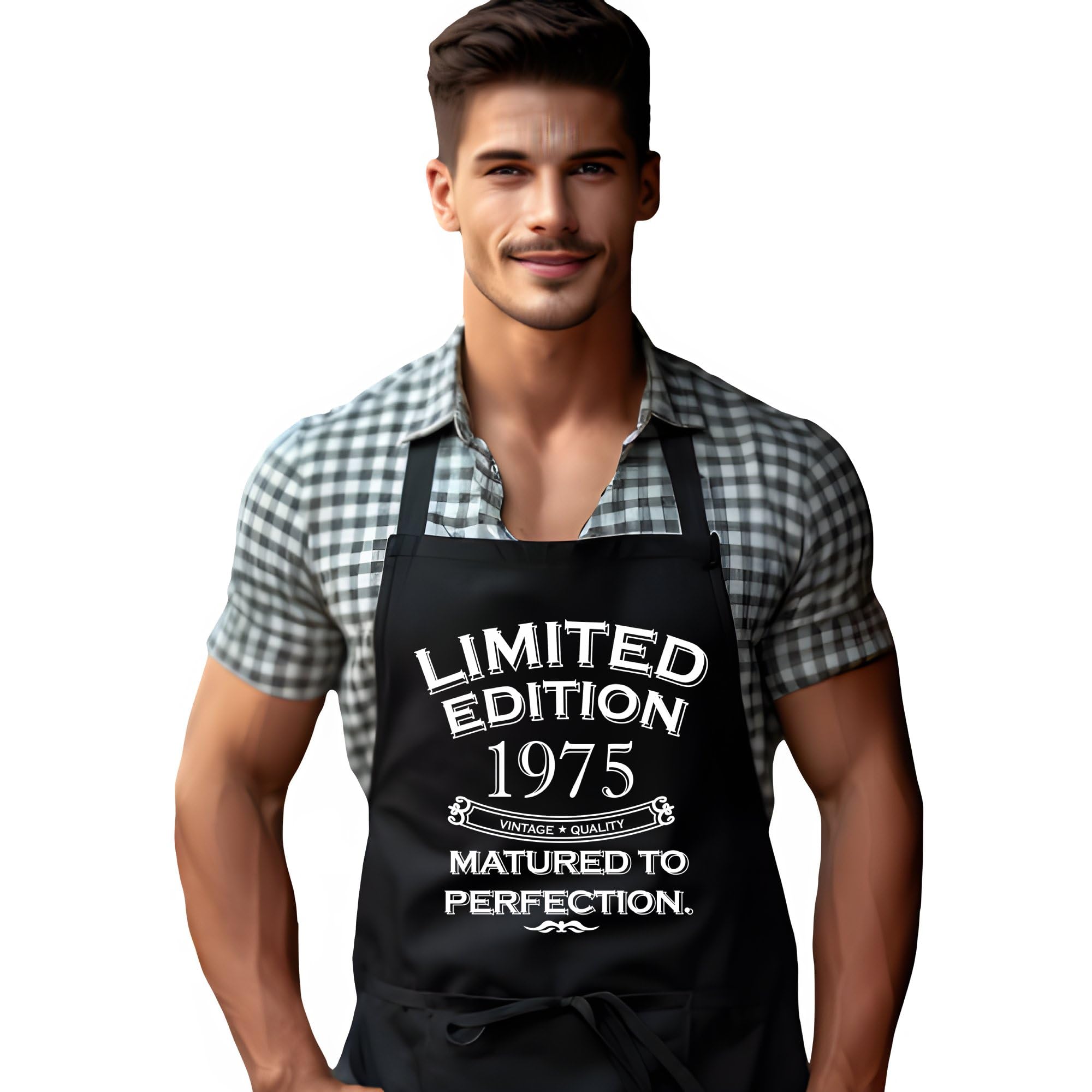 DCG PRINTWEAR 50th Birthday Apron for Men – Born in 1975 Funny Novelty Gift – 50 Years Old Cooking or BBQ Present for Dad, Grandpa, Husband