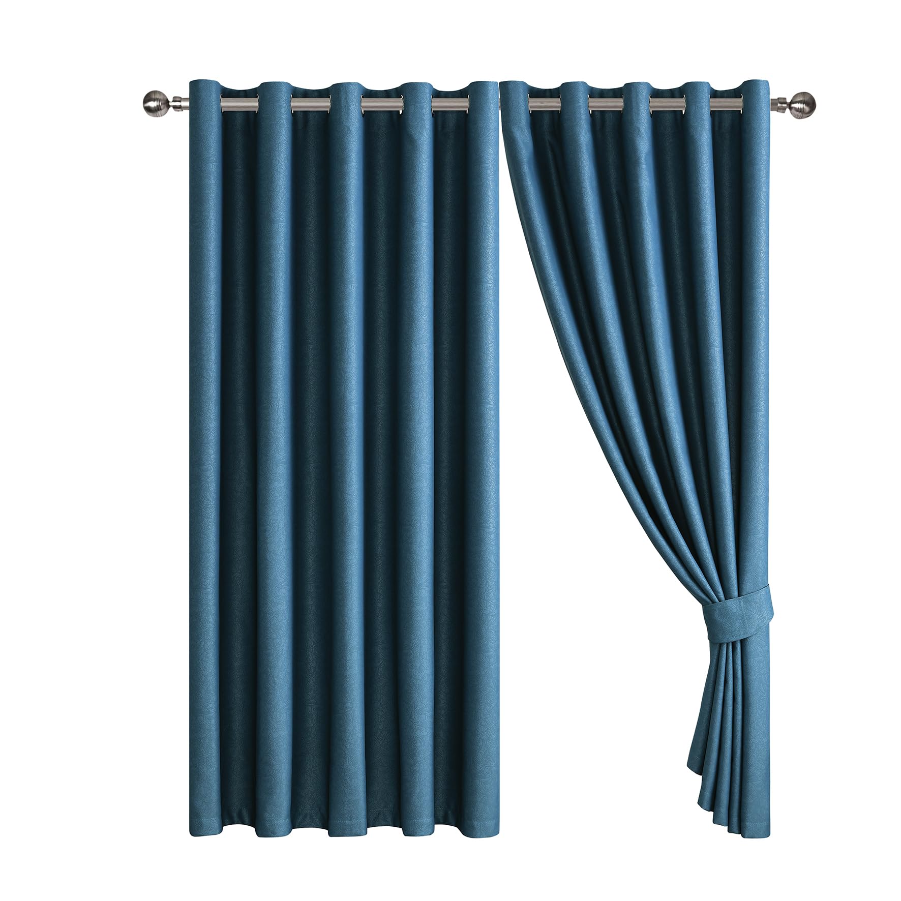 Blackout Curtains Embossed Leaf Jacquard - Polyester Room Darkening Eyelet Grommet Panels, Thermal Insulated Solid Foliage Pattern with Tiebacks Included (Teal, 46" x 54" (116 x 137 cm)) — image 1