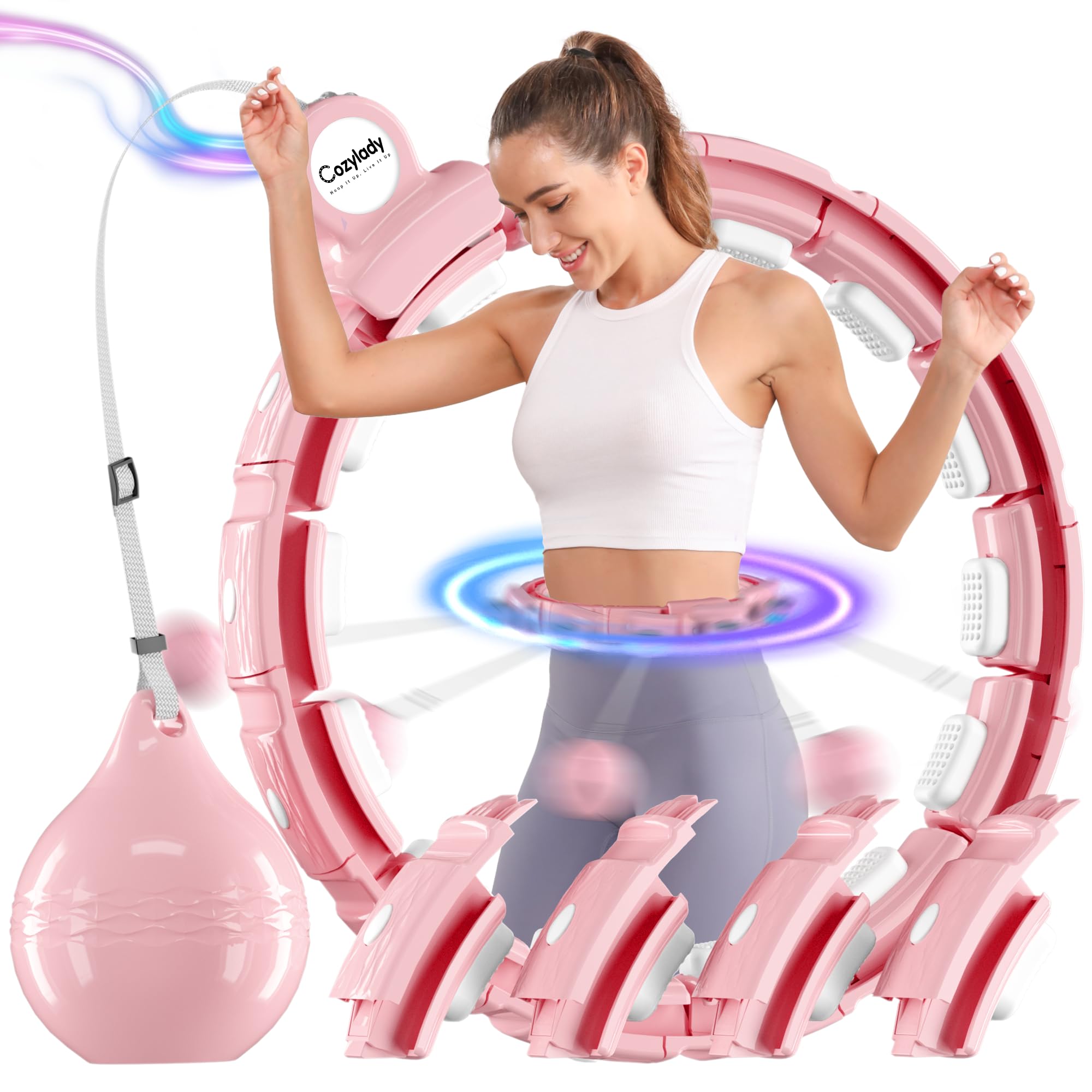 Cozylady Weighted Infinity Hoop with Color Changing LED Lights for Adults Weight Loss - Quieter & More Stable Hula Fit Hoops Plus Size -Workout Exercise Equipment Gift for Home,Fitness Room
