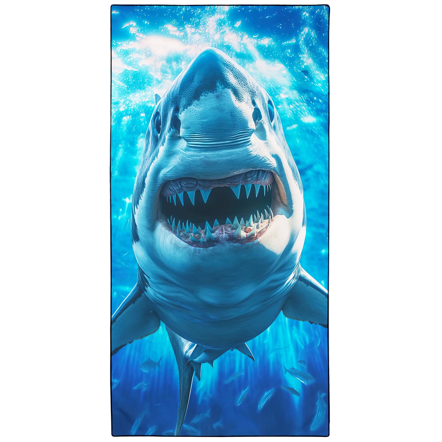 Violetpos Great White Shark Beach Towel, Extra Large 180x90 cm 250GSM Microfibre, Sand Free Quick Dry, Ideal Vacation Gifts with Carry Bag for Pool Cruise Camping