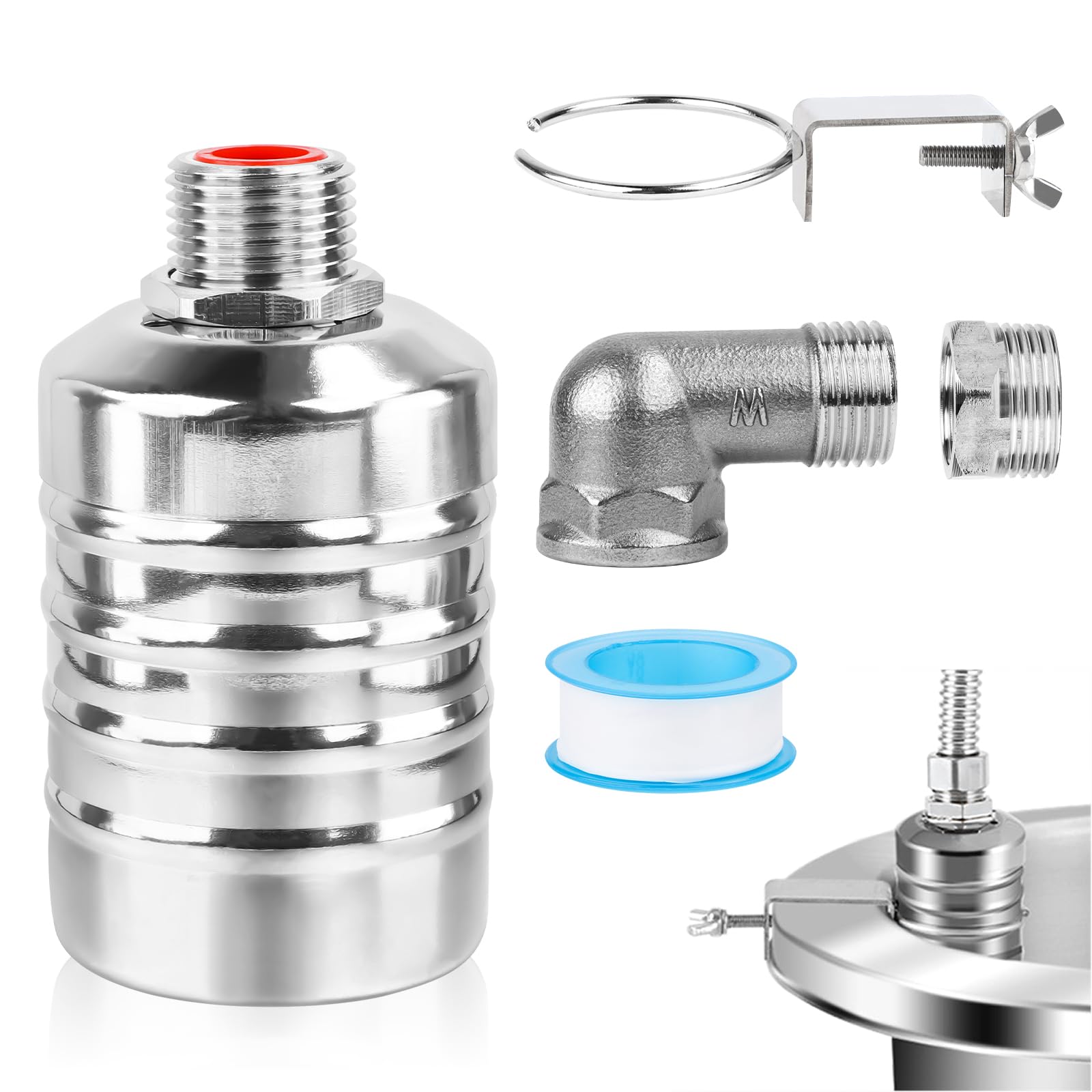 Automatische vlotterventiel, vlotterventiel, 1/2 inch of 3/4 inch, automatische waterniveauregeling, instelbaar, 304 roestvrij staal, met afdichtband