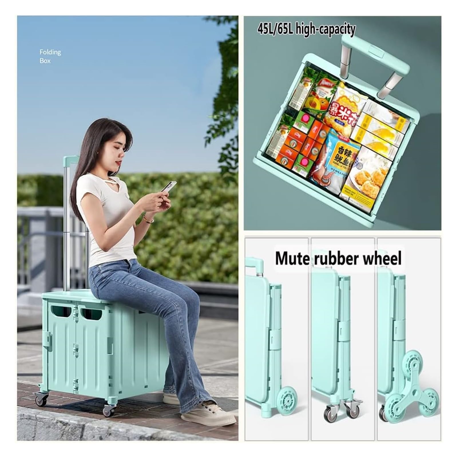 Carrello pieghevole per la spesa con ruote e tettoia, portatile, per generi alimentari e uso esterno, perfetto per un facile trasporto e gite in famiglia