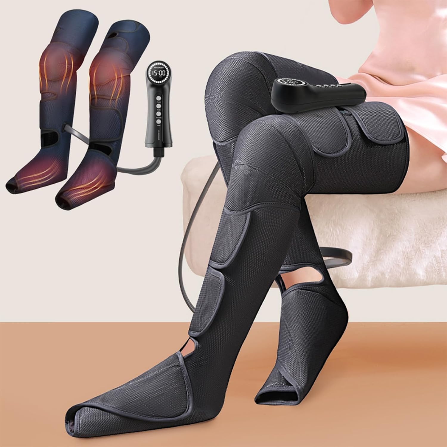 MOLOR Air Compression Leg Massager,Foot Massager for Circulation and Pain Relief,Three Sections Full Airbag Vibration Heating,3 Modes Leg Massage Machine,Knee Calf Foot Massage Leg Beauty Instrument