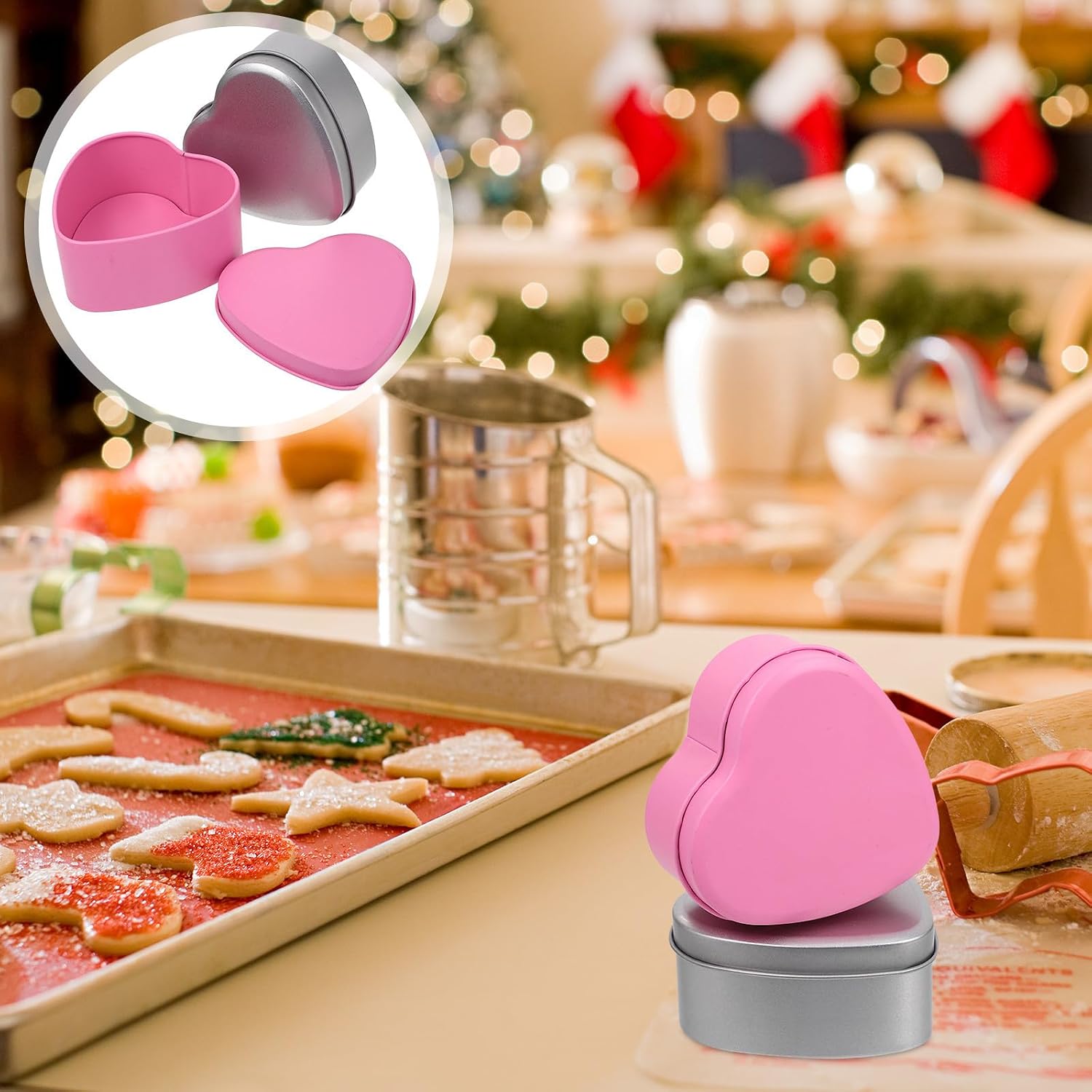 jojofuny Xmas 2pcs Heart Shaped Tinplate Candy Boxes with Lids for Events image 5